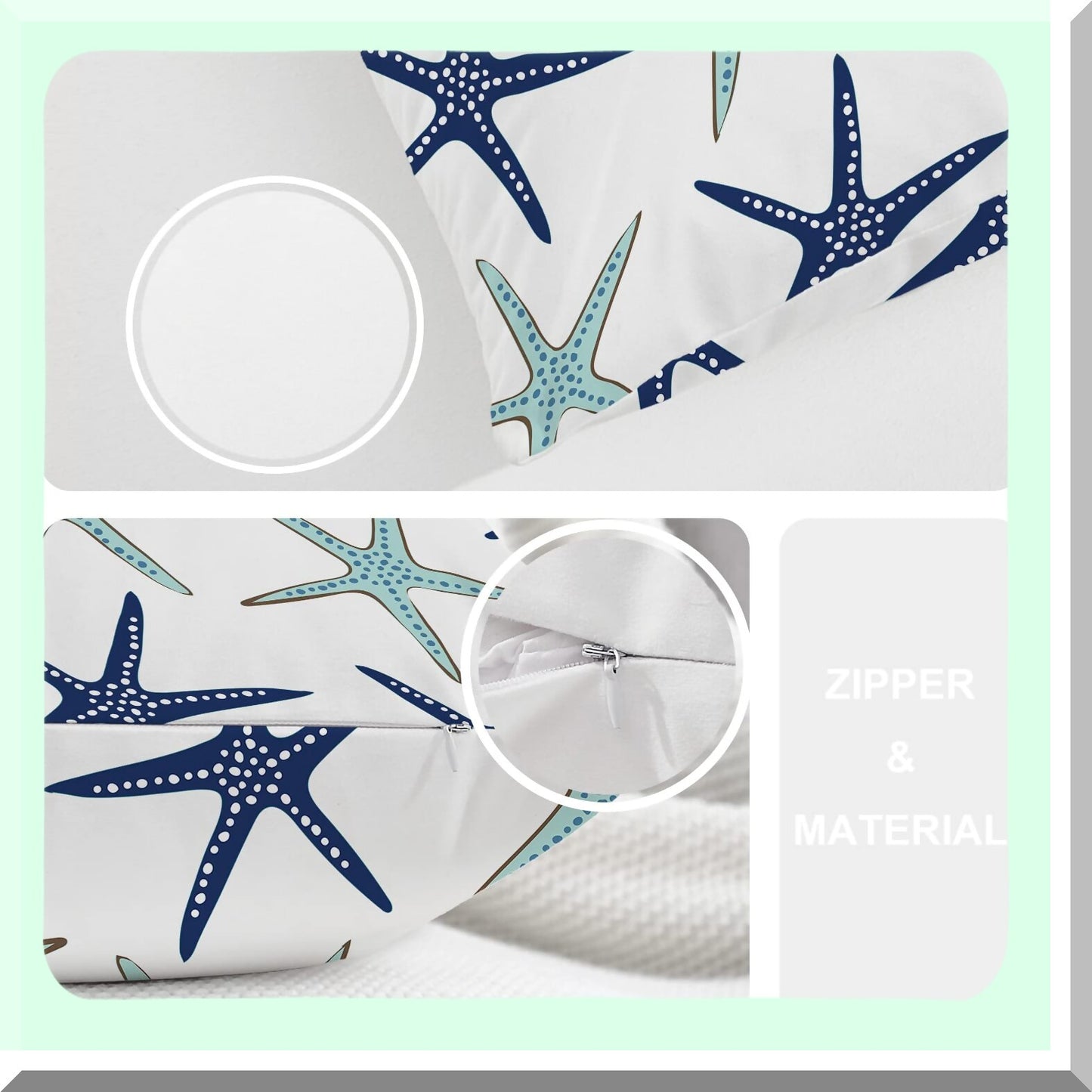 Nautical Starfish Navy Blue Lumbar Pillow Covers - Coastal Decorative Throw Cushion Set for Sofa, Bedroom, Car - 12 x 20 Inches - Set of 2