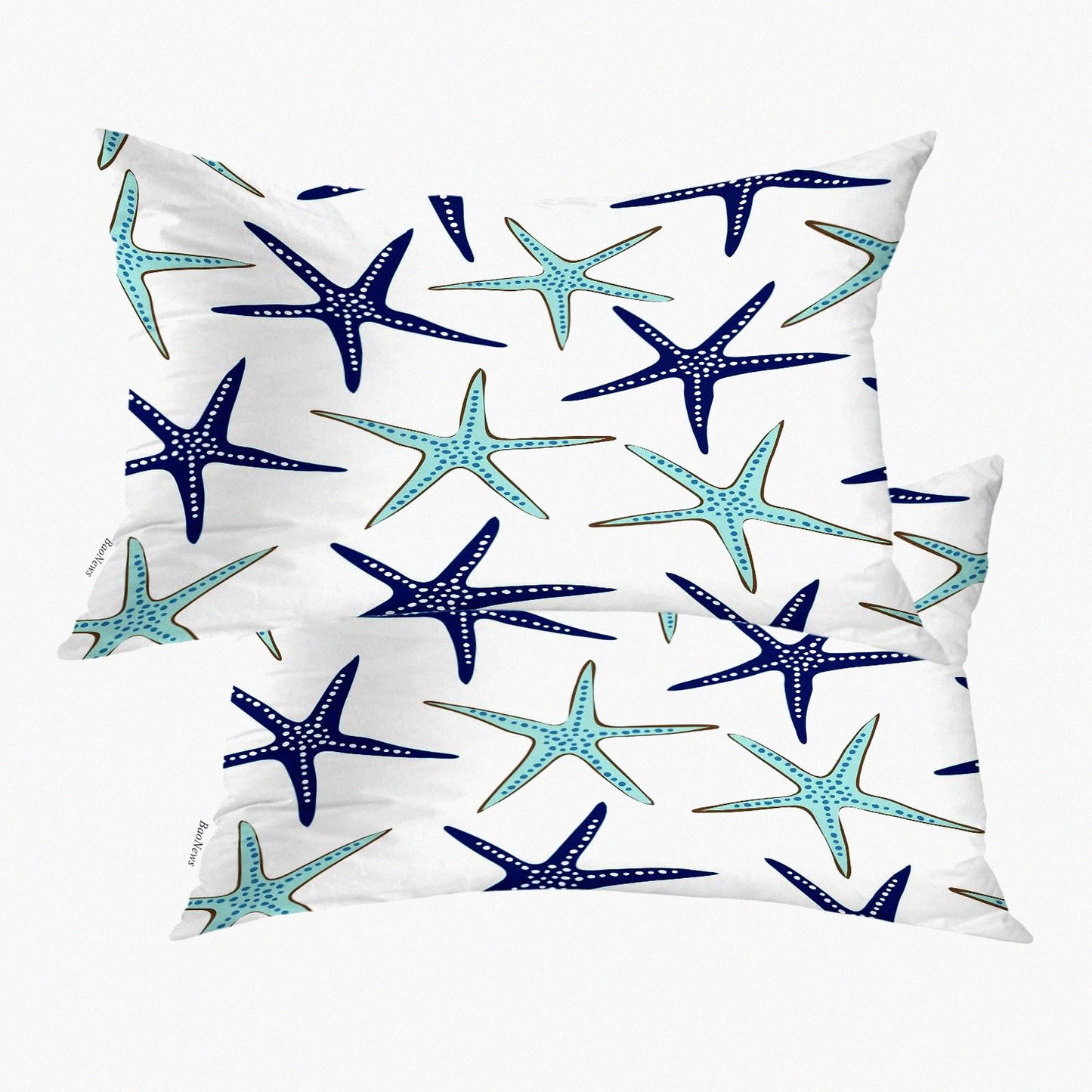 Nautical Starfish Navy Blue Lumbar Pillow Covers - Coastal Decorative Throw Cushion Set for Sofa, Bedroom, Car - 12 x 20 Inches - Set of 2