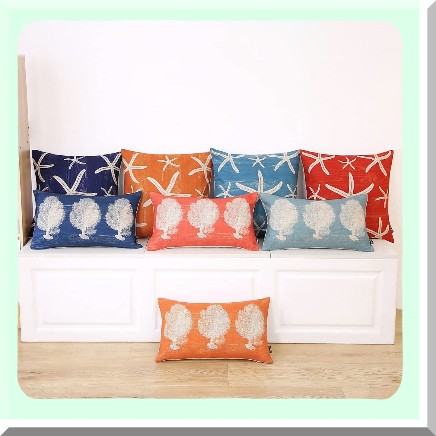 Coastal Starfish Decor Pillowcase - 18x18 Inch Orange Cushion Cover for Couch Sofa - Square Motif Throw Pillow Cover - PL914TR