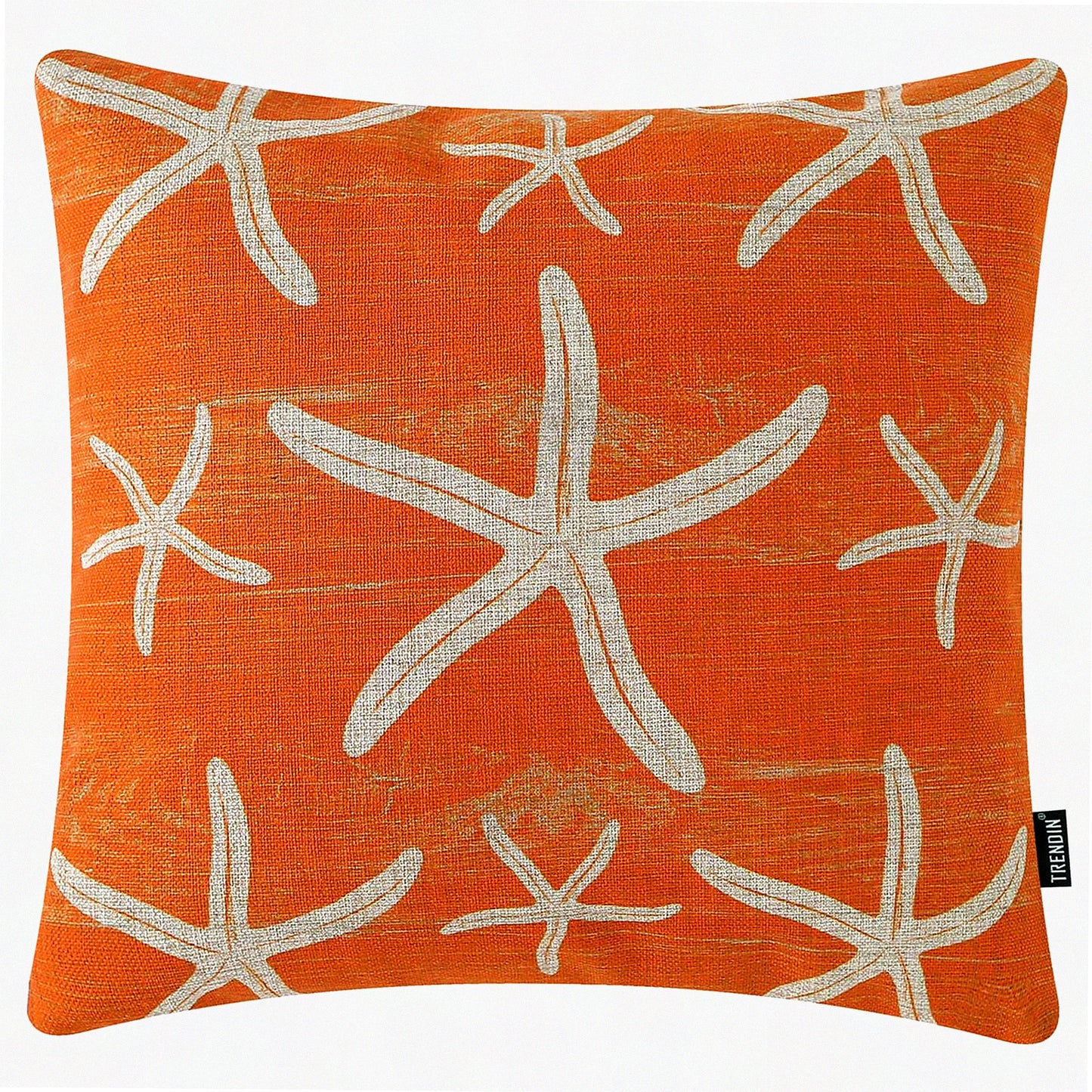 Coastal Starfish Decor Pillowcase - 18x18 Inch Orange Cushion Cover for Couch Sofa - Square Motif Throw Pillow Cover - PL914TR
