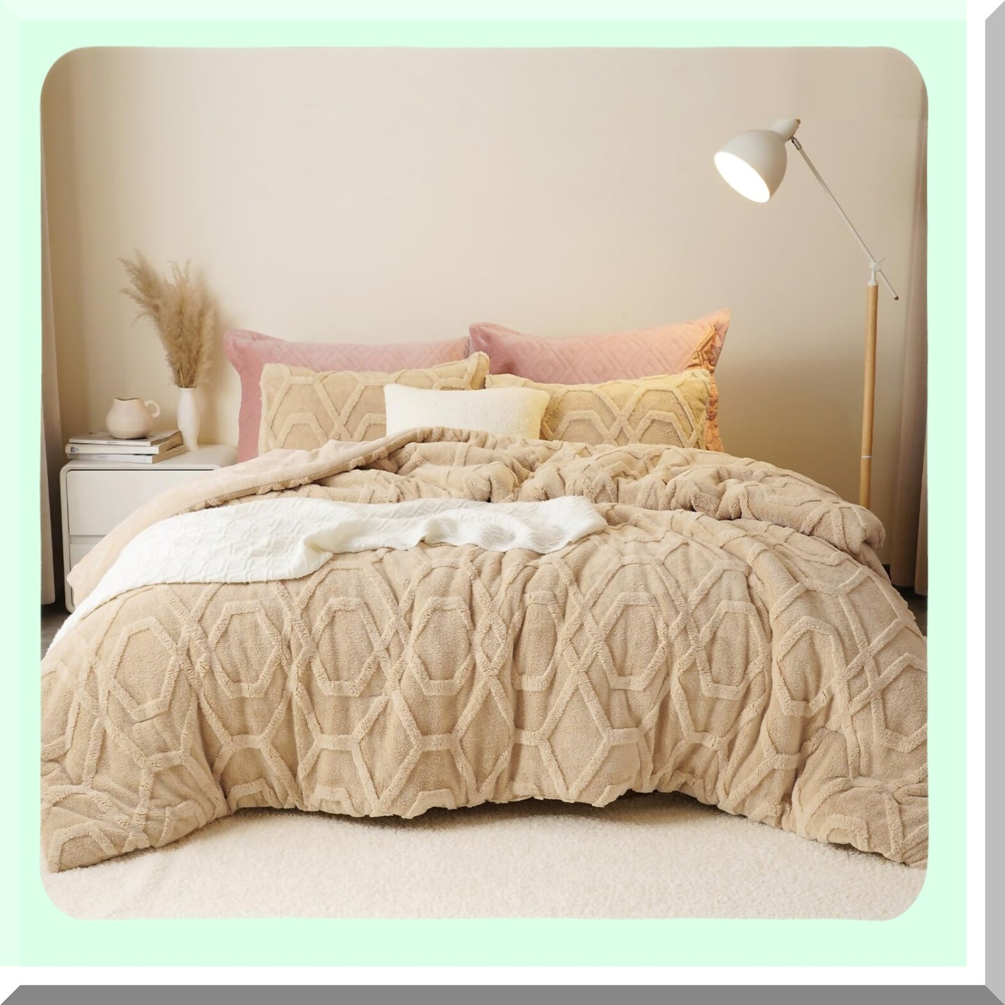 CozySherpa 3D Tufted Comforter Set - Fuzzy Fluffy Bedding for Winter - Soft Shaggy Sherpa - Beige - 104x90Inch