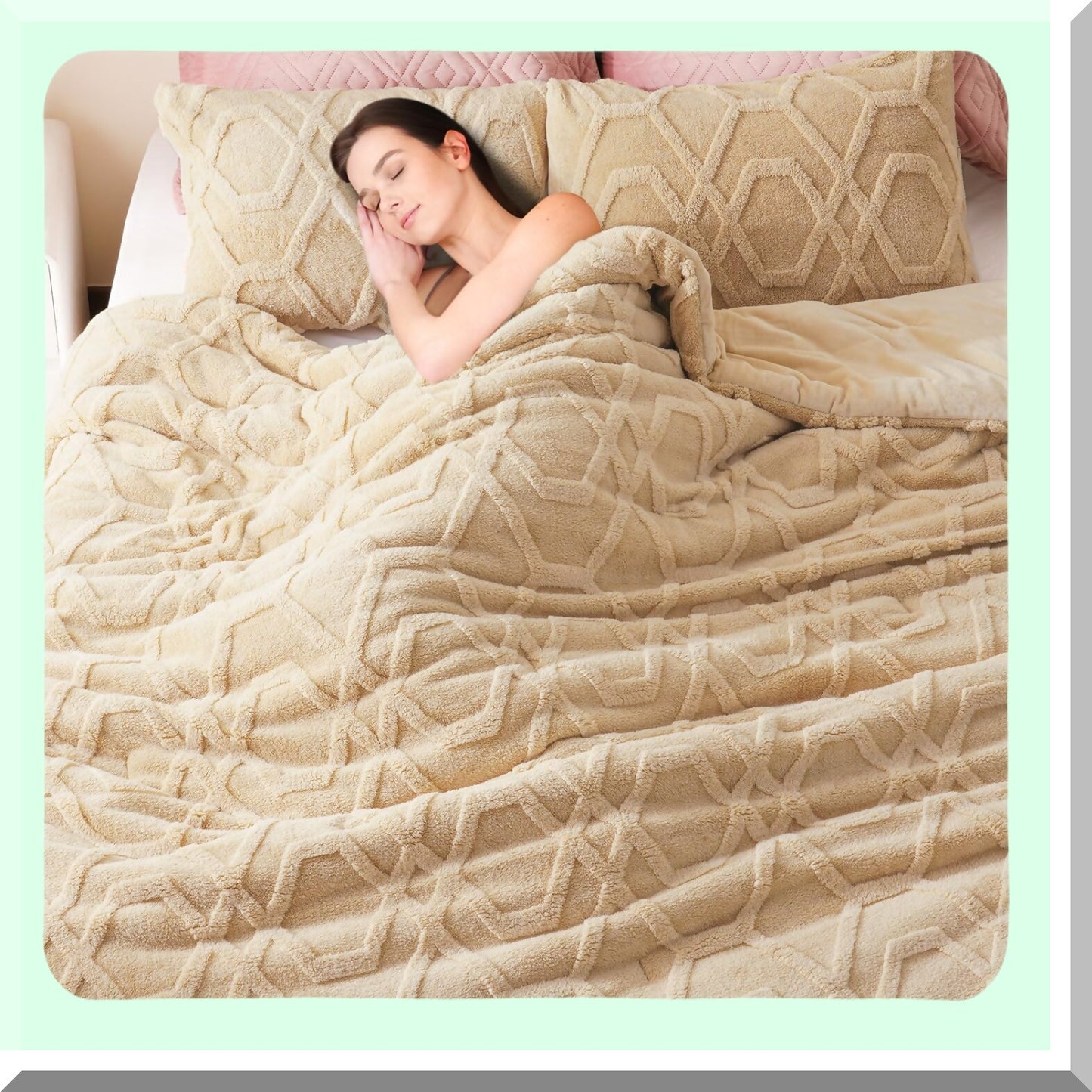 CozySherpa 3D Tufted Comforter Set - Fuzzy Fluffy Bedding for Winter - Soft Shaggy Sherpa - Beige - 104x90Inch