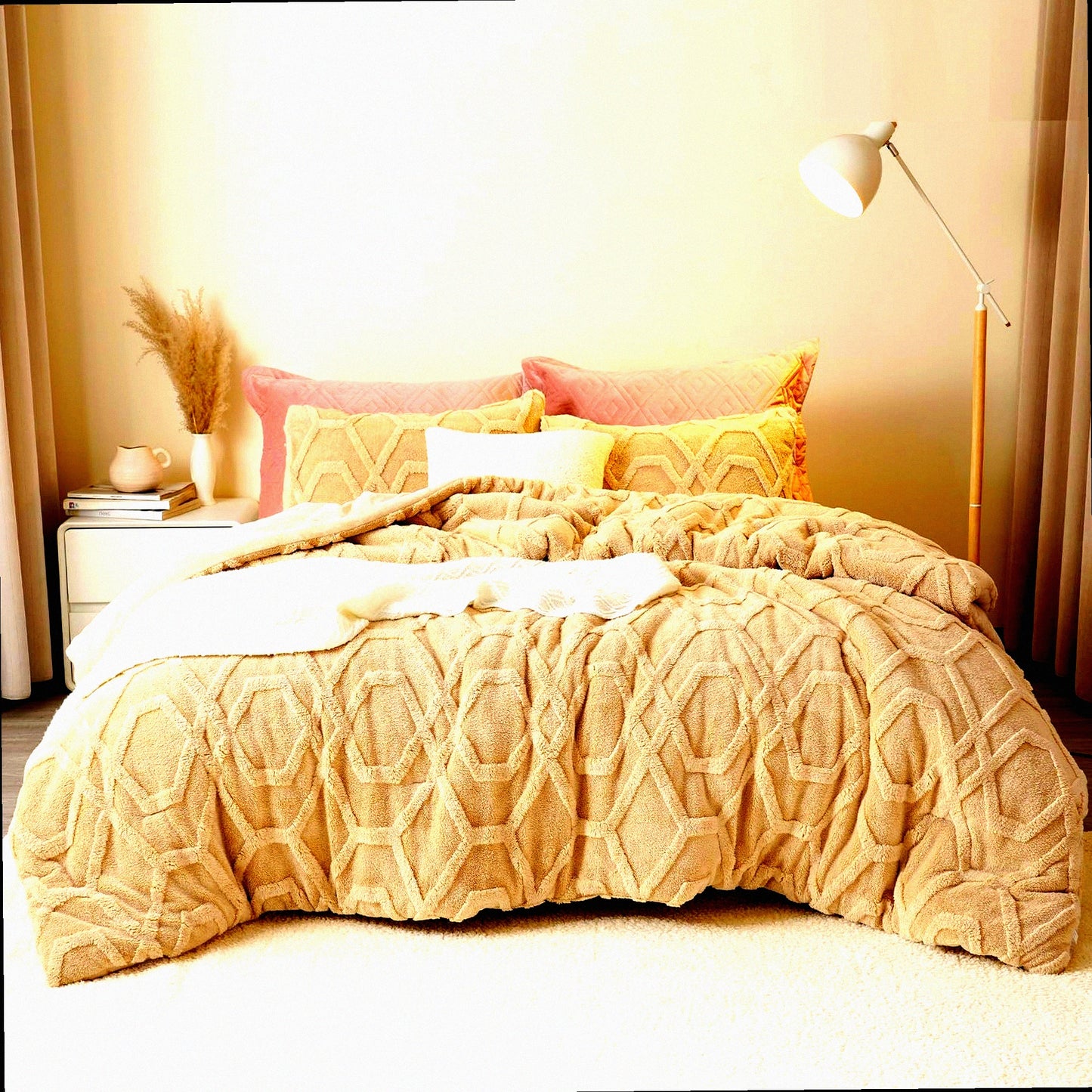 CozySherpa 3D Tufted Comforter Set - Fuzzy Fluffy Bedding for Winter - Soft Shaggy Sherpa - Beige - 104x90Inch