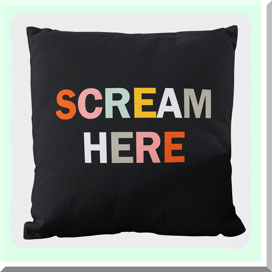 Colorful Scream Relief Pillow - Funny Gag Gift for Stress Relief & Humor - Multicolor Flannel Cushion Cover for Couch Decor - 18x18 Inches Square