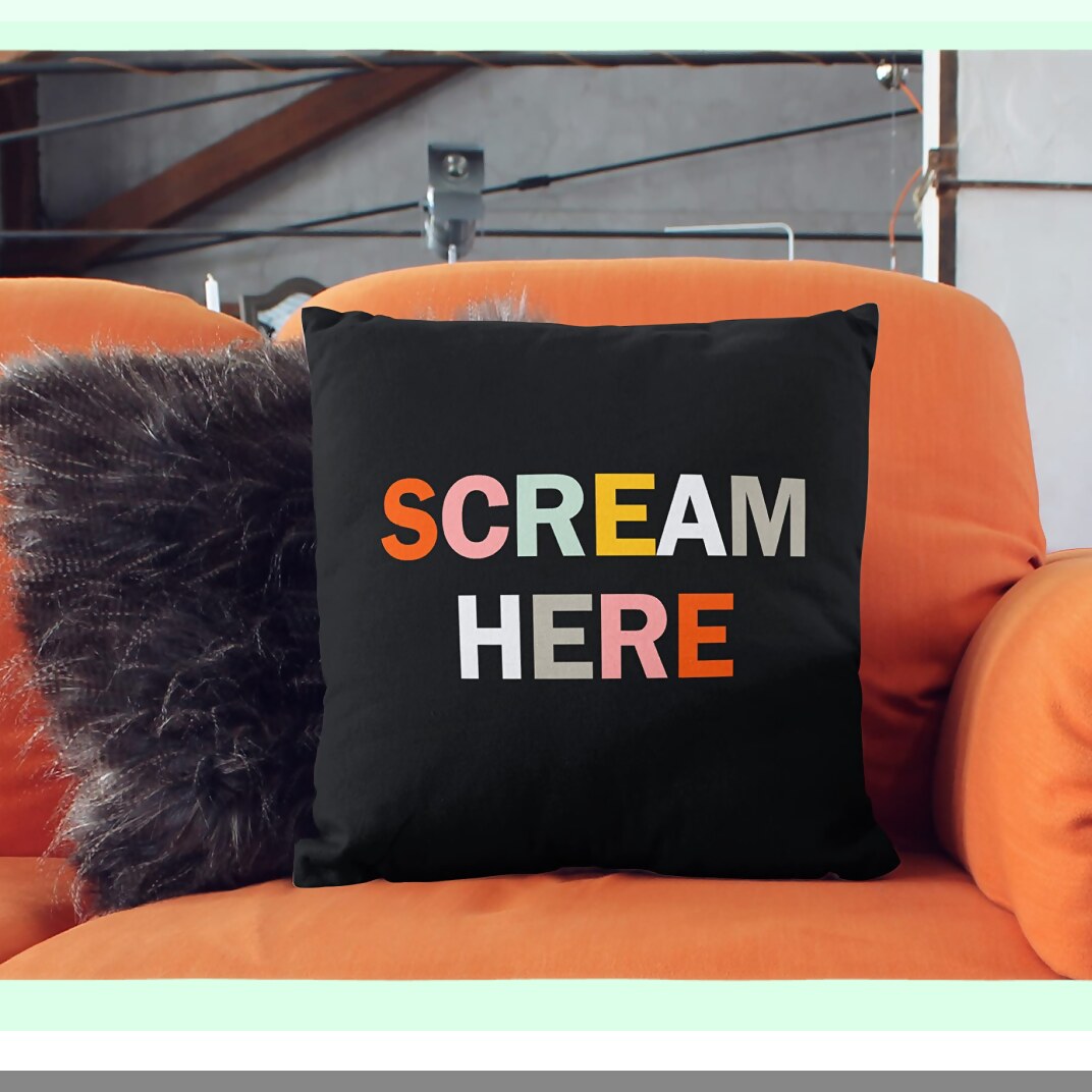 Colorful Scream Relief Pillow - Funny Gag Gift for Stress Relief & Humor - Multicolor Flannel Cushion Cover for Couch Decor - 18x18 Inches Square