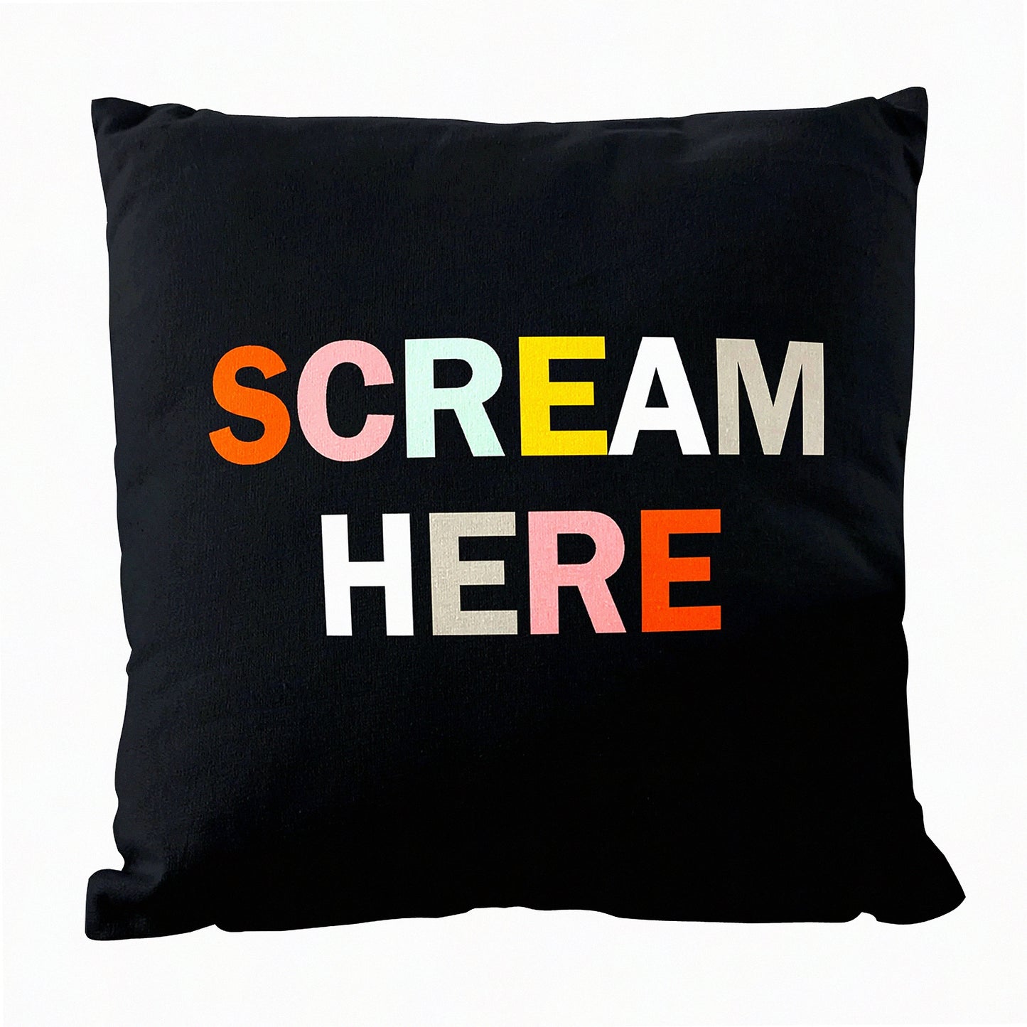Colorful Scream Relief Pillow - Funny Gag Gift for Stress Relief & Humor - Multicolor Flannel Cushion Cover for Couch Decor - 18x18 Inches Square