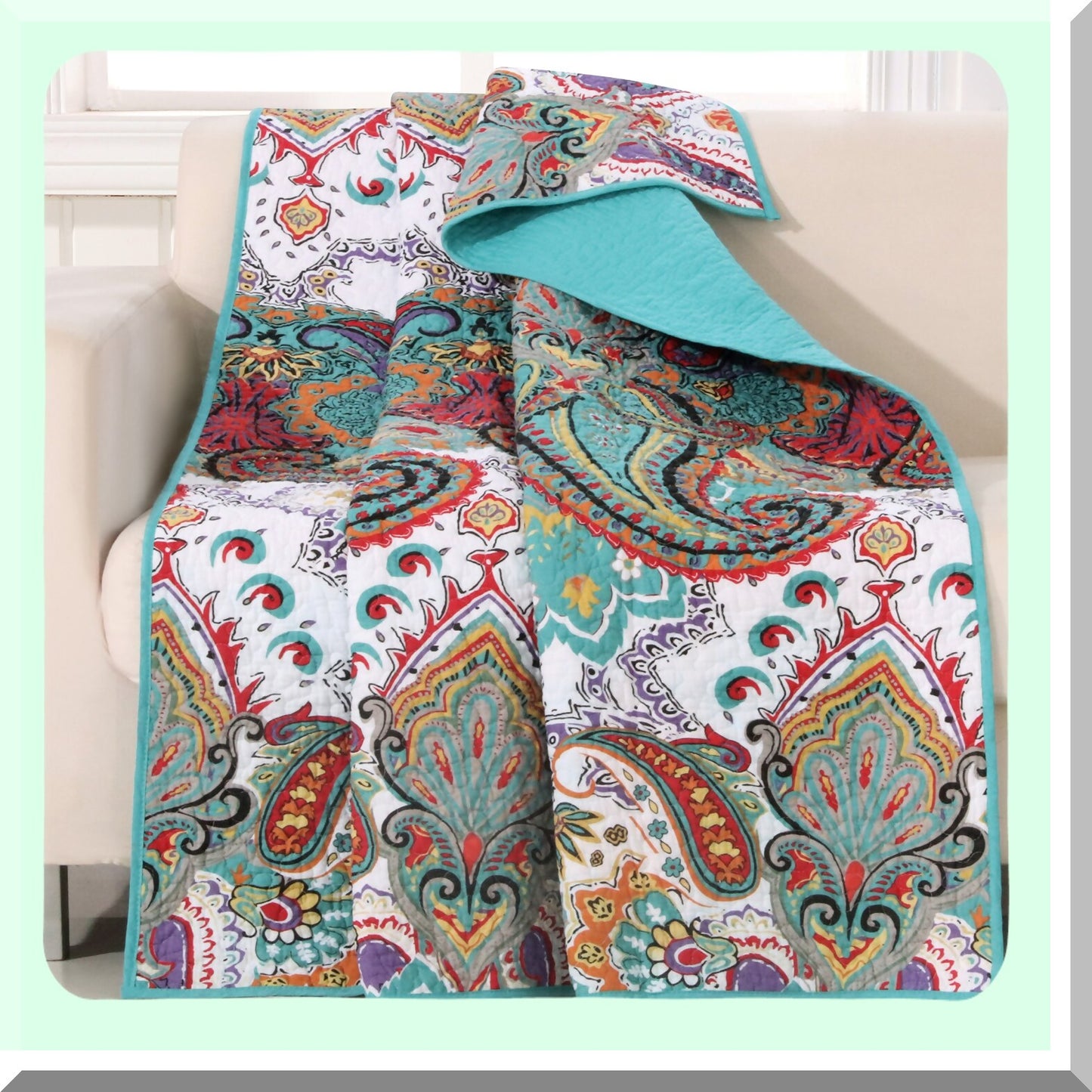 PureComfort Teal Cotton Quilted Throw Blanket