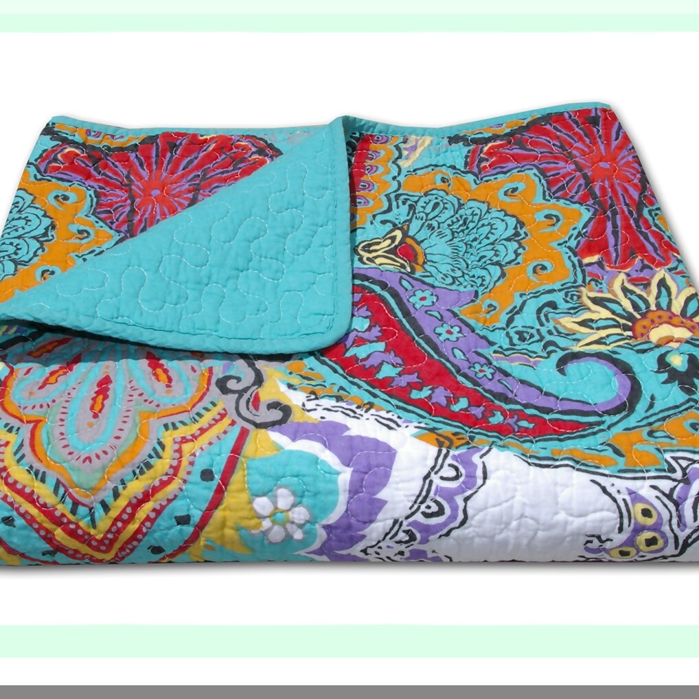 PureComfort Teal Cotton Quilted Throw Blanket