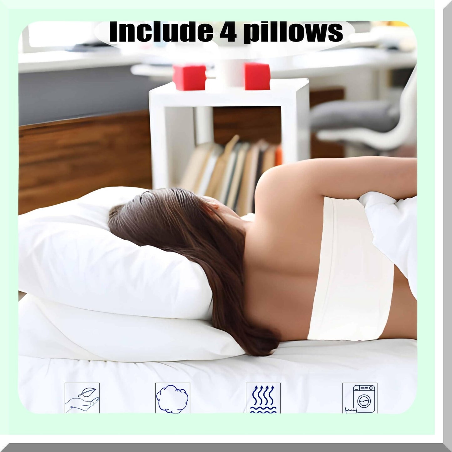 CloudComfort Pillow Set - Standard Size 4 Pack for Back & Stomach Sleepers. Hypoallergenic Microfiber Filling, Breathable & Friendly 20x26 inches.