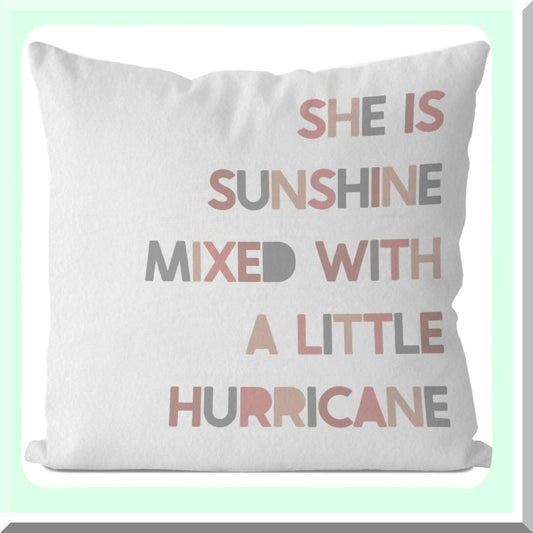 Sunshine Hurricane Girl Pillow Cover - Pink 18x18 Decorative Pillowcase for Girl Room, Playroom, Nursery - Beautiful Girls Decor