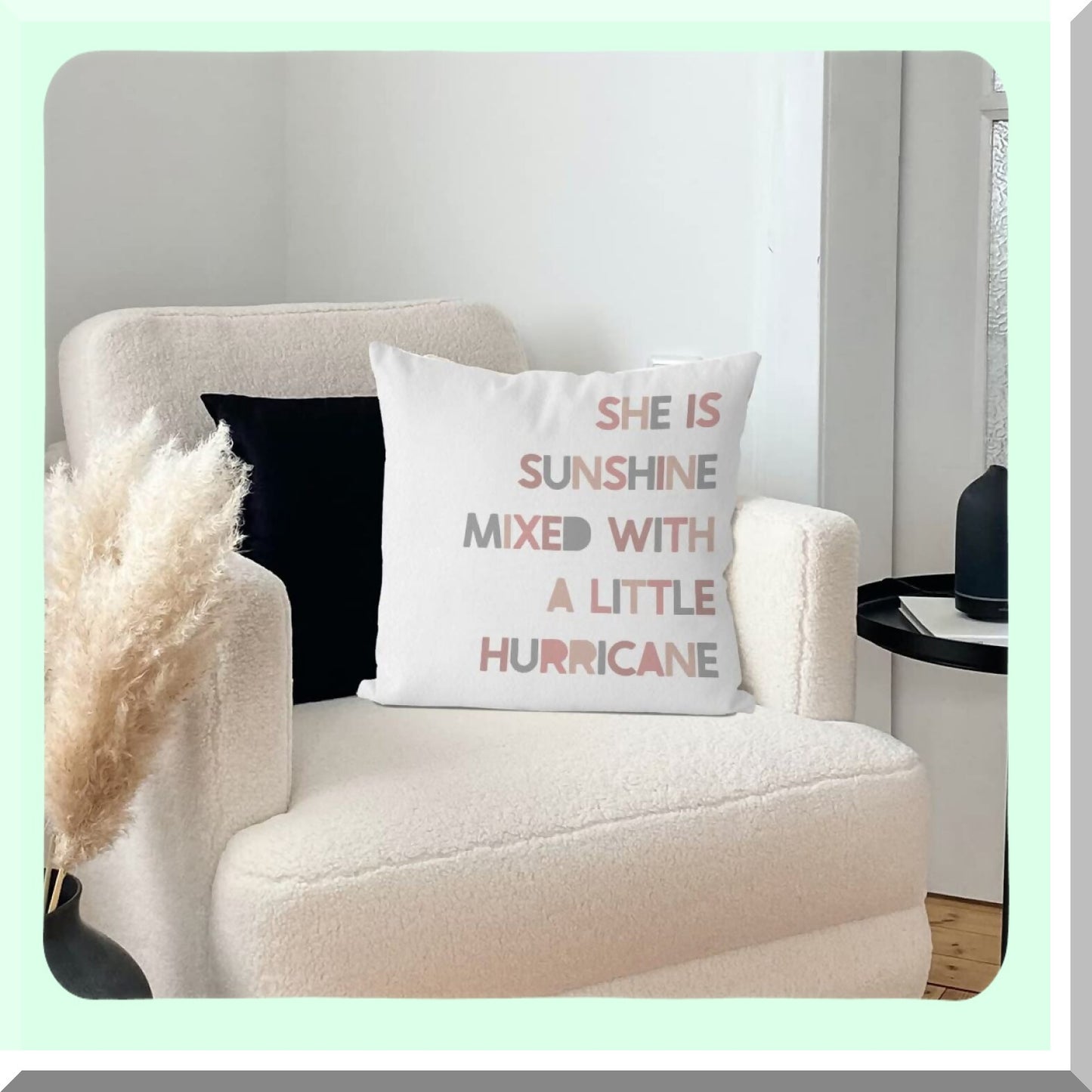 Sunshine Hurricane Girl Pillow Cover - Pink 18x18 Decorative Pillowcase for Girl Room, Playroom, Nursery - Beautiful Girls Decor