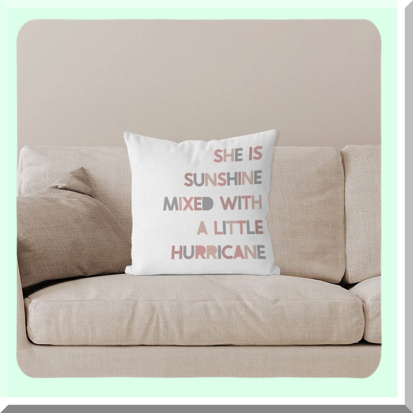 Sunshine Hurricane Girl Pillow Cover - Pink 18x18 Decorative Pillowcase for Girl Room, Playroom, Nursery - Beautiful Girls Decor