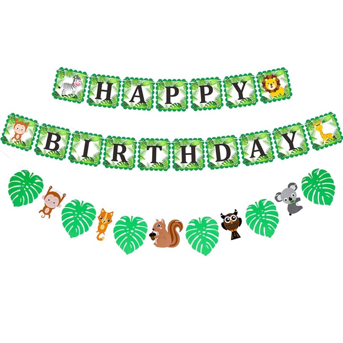 Forest Birthday Decorations with Banner and Palm Leaves
