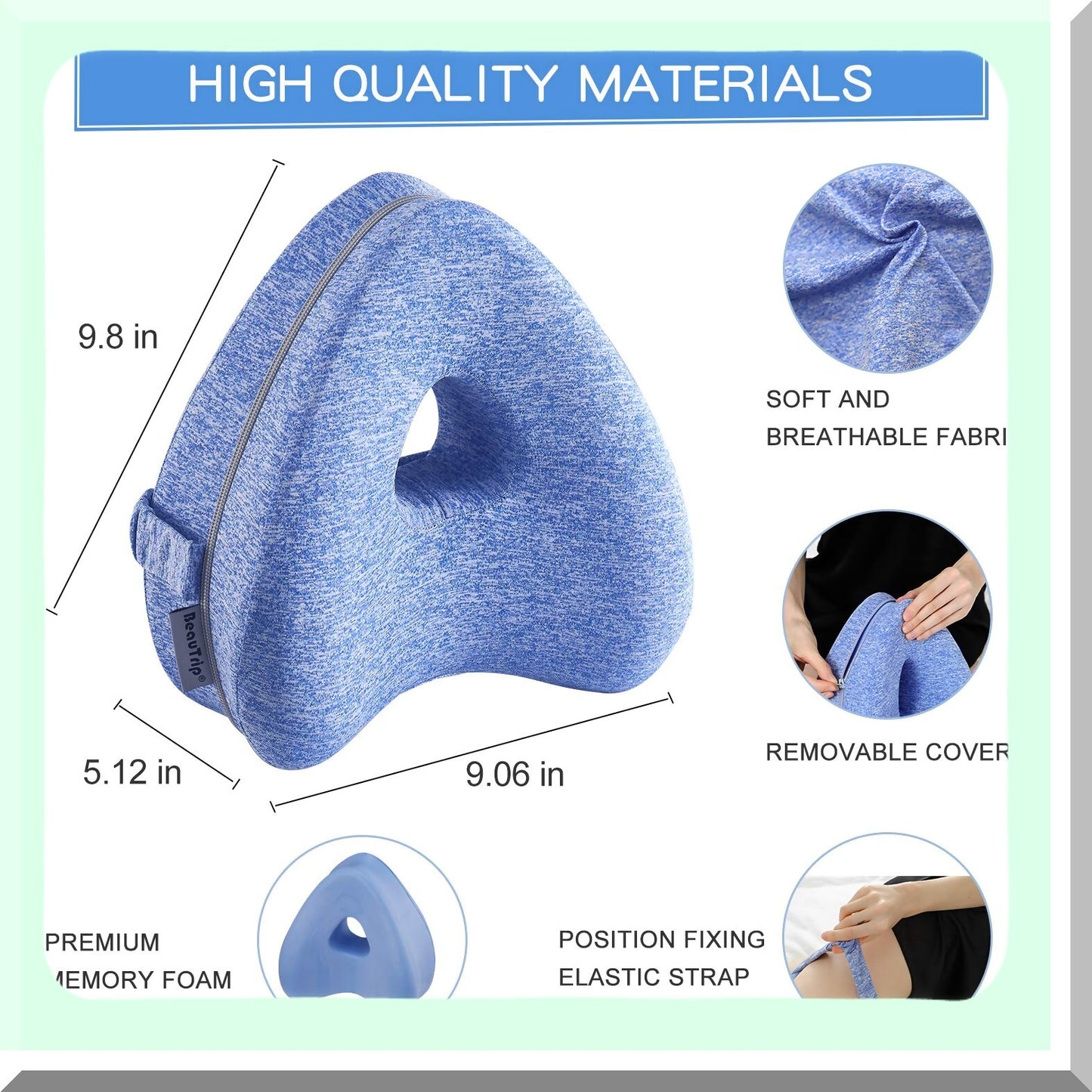 ErgoKnee Memory Foam Side Sleeper Leg Support Pillow - Strap, Removable Washable Cover - Ergonomic Cushion for Side Sleeping - Knee Pillow