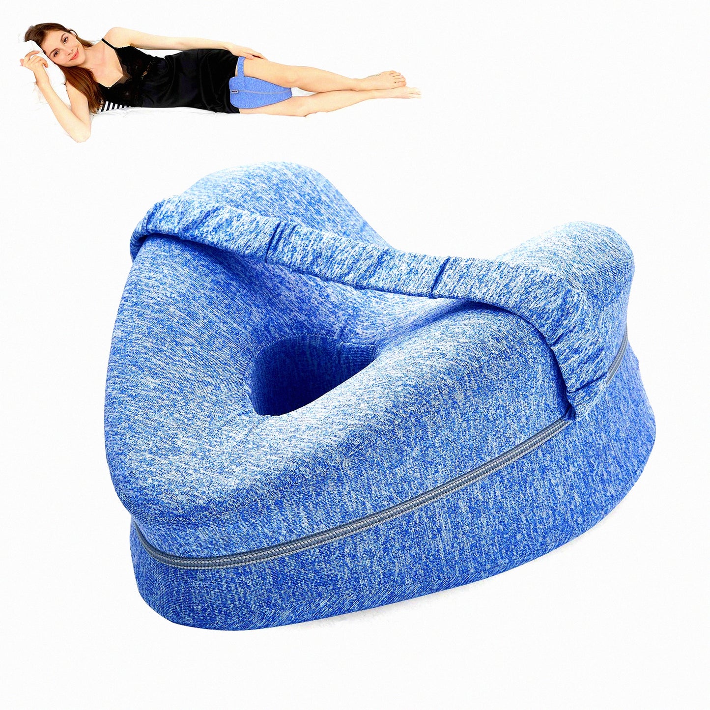 ErgoKnee Memory Foam Side Sleeper Leg Support Pillow - Strap, Removable Washable Cover - Ergonomic Cushion for Side Sleeping - Knee Pillow