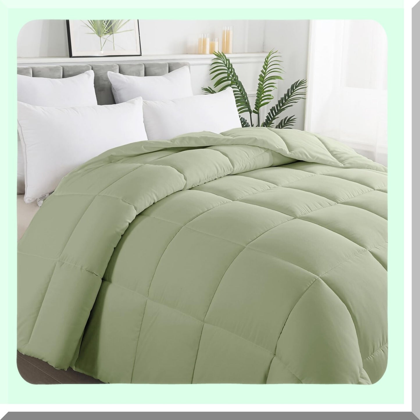 Sage Green All Season Comforter - Lightweight Down Alternative Quilted Duvet Insert for Full Size Bed - Hotel Quality Bedding for Winter & Summer - Warm & Fluffy 8286 Inch Dimensions