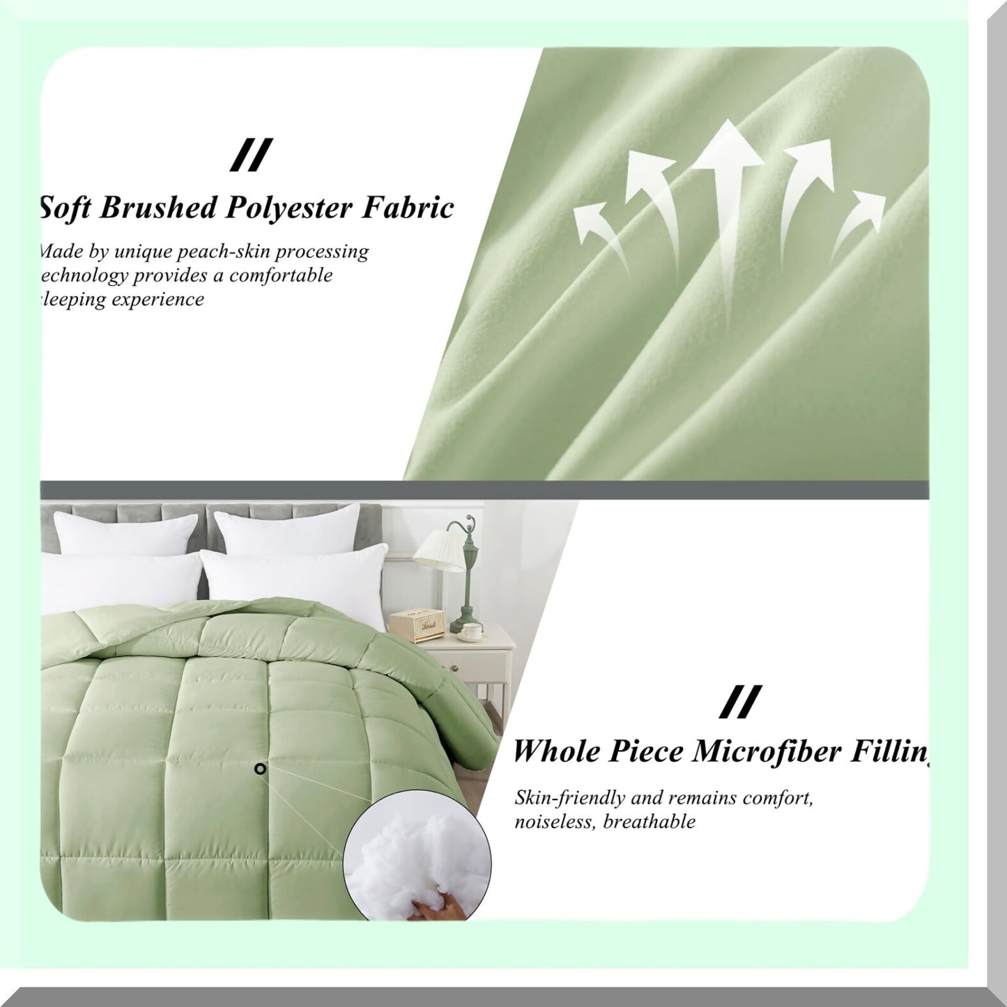 Sage Green All Season Comforter - Lightweight Down Alternative Quilted Duvet Insert for Full Size Bed - Hotel Quality Bedding for Winter & Summer - Warm & Fluffy 8286 Inch Dimensions