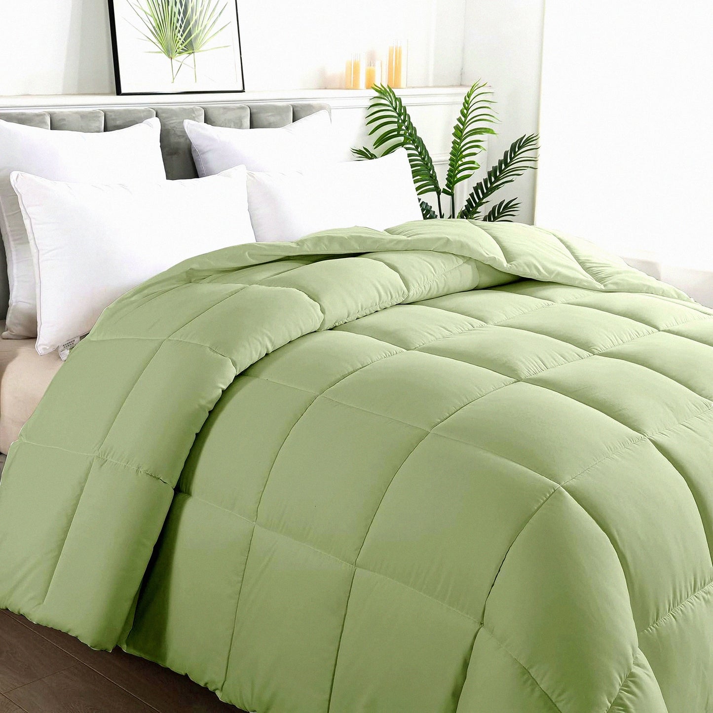 Sage Green All Season Comforter - Lightweight Down Alternative Quilted Duvet Insert for Full Size Bed - Hotel Quality Bedding for Winter & Summer - Warm & Fluffy 8286 Inch Dimensions