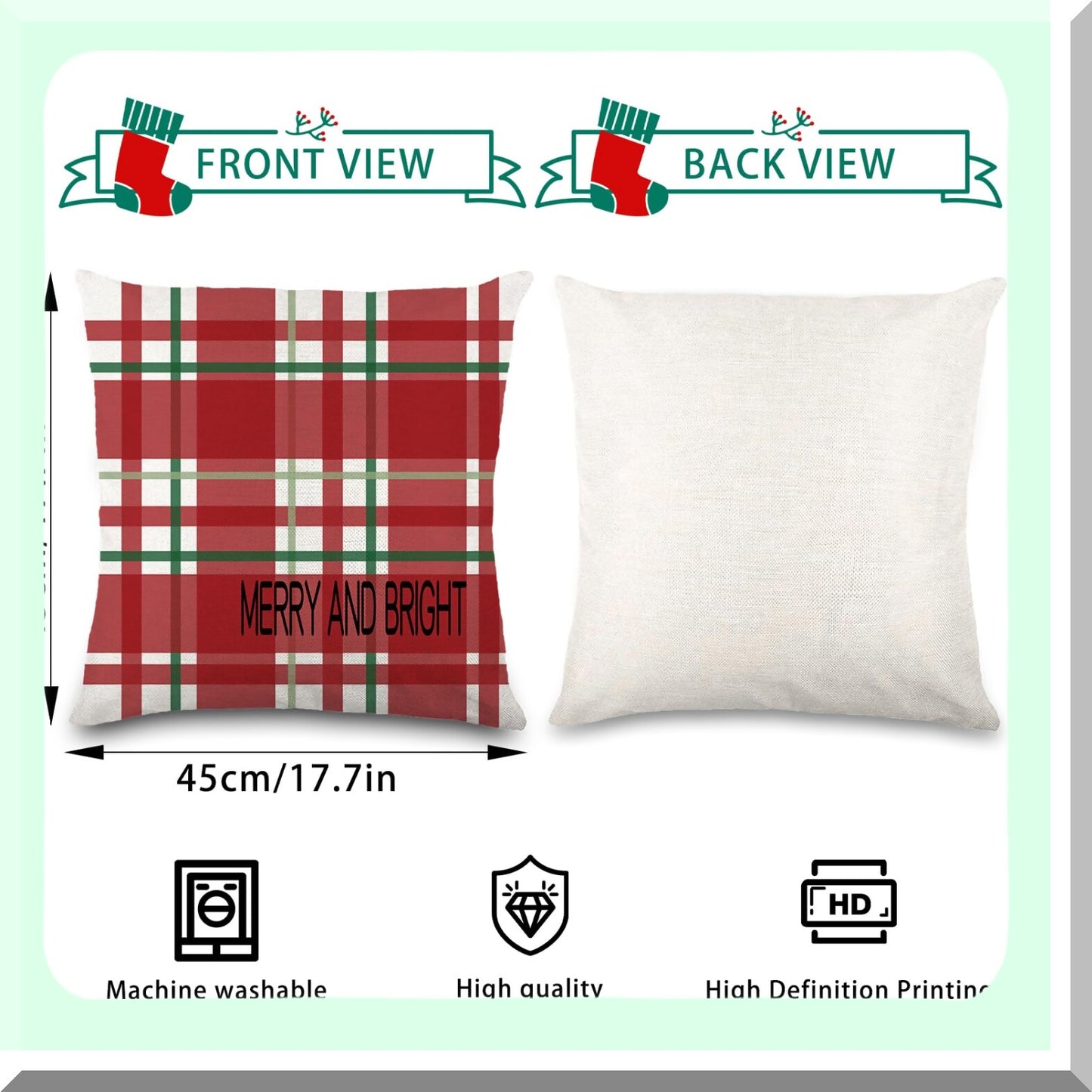 Winter Wonderland Plaid Dot Pillow Covers - Set of 4 Holiday Decorative Cushion Cases for Couch Sofa - Farmhouse Home Decor 18 x 18 Inch Red Green