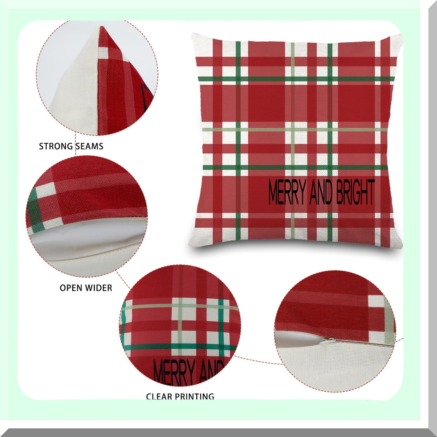 Winter Wonderland Plaid Dot Pillow Covers - Set of 4 Holiday Decorative Cushion Cases for Couch Sofa - Farmhouse Home Decor 18 x 18 Inch Red Green