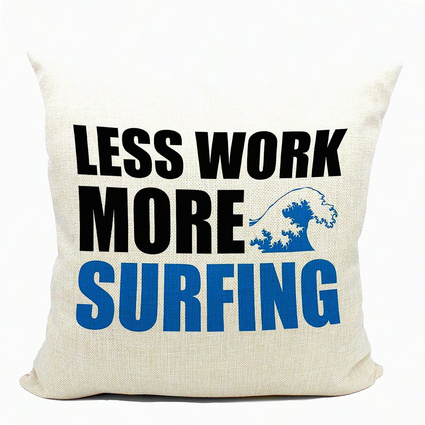 Surfing Paradise Decorative Pillow Cover - Beach Vacation Gifts for Sports & Surf Lovers - 18x18 Inch Cushion for Sofa & Bed - Less Work More Surfing Theme