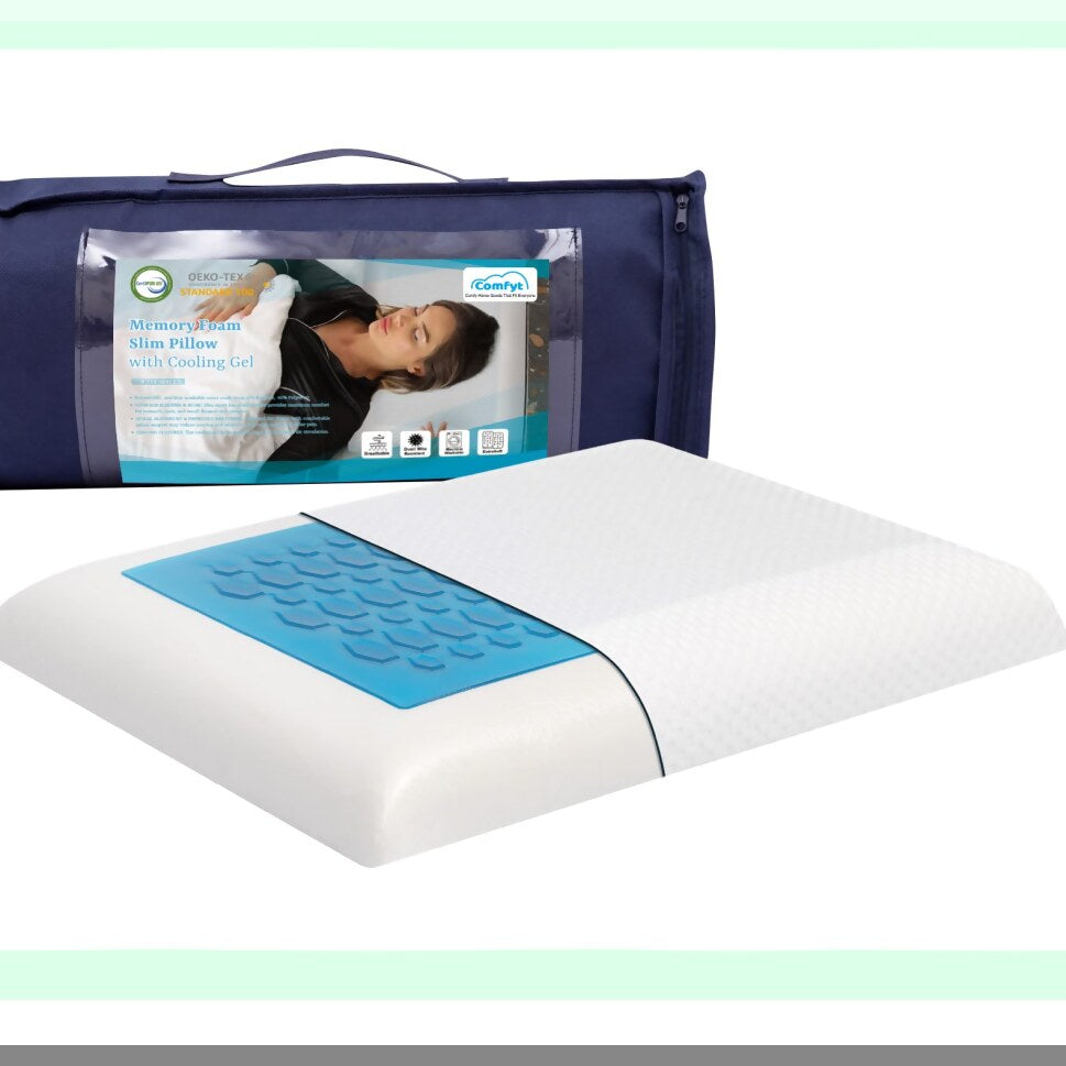 CoolGel OrthoSleep Pillow - Memory Foam Neck Support for Side Back Stomach Sleeper. Gusseted design with Cooling Gel Layer and Washable Bamboo Cover. Ideal for Sleeping and Travel.