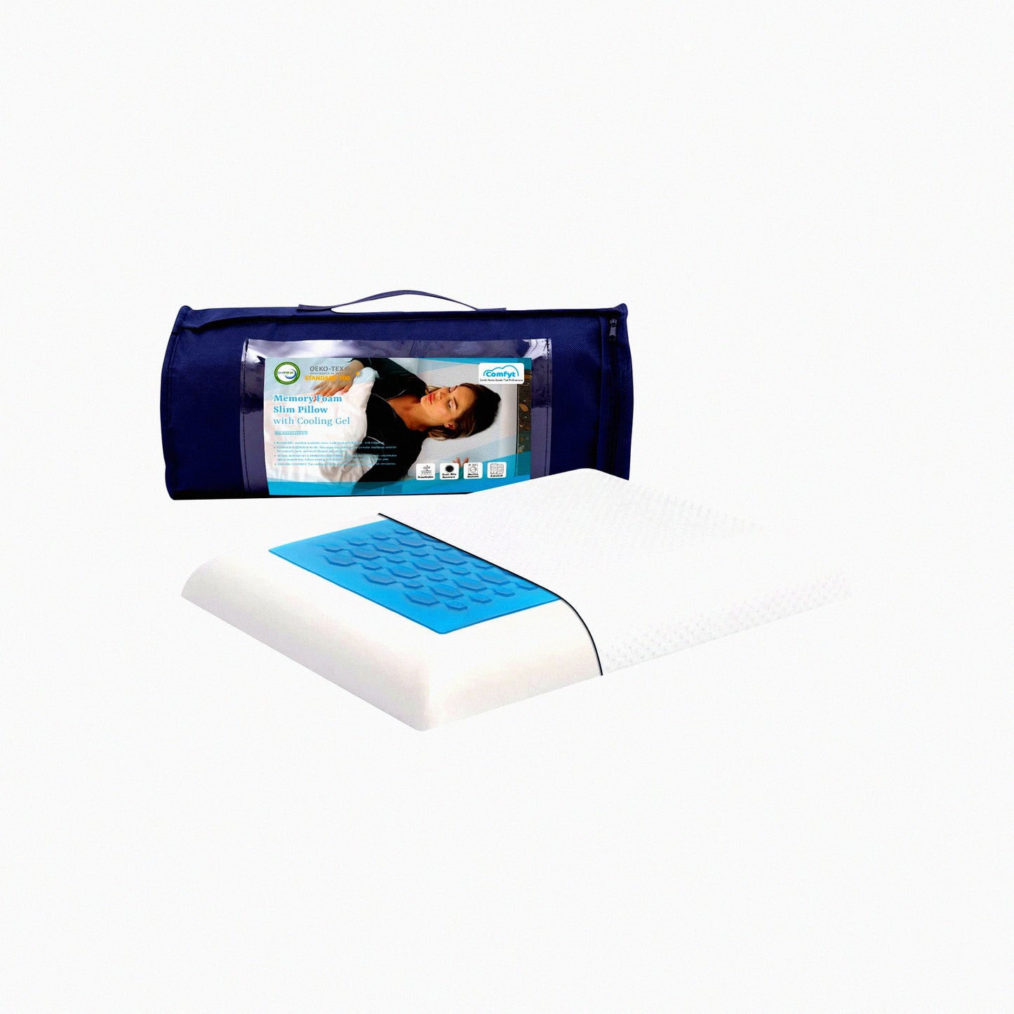 CoolGel OrthoSleep Pillow - Memory Foam Neck Support for Side Back Stomach Sleeper. Gusseted design with Cooling Gel Layer and Washable Bamboo Cover. Ideal for Sleeping and Travel.