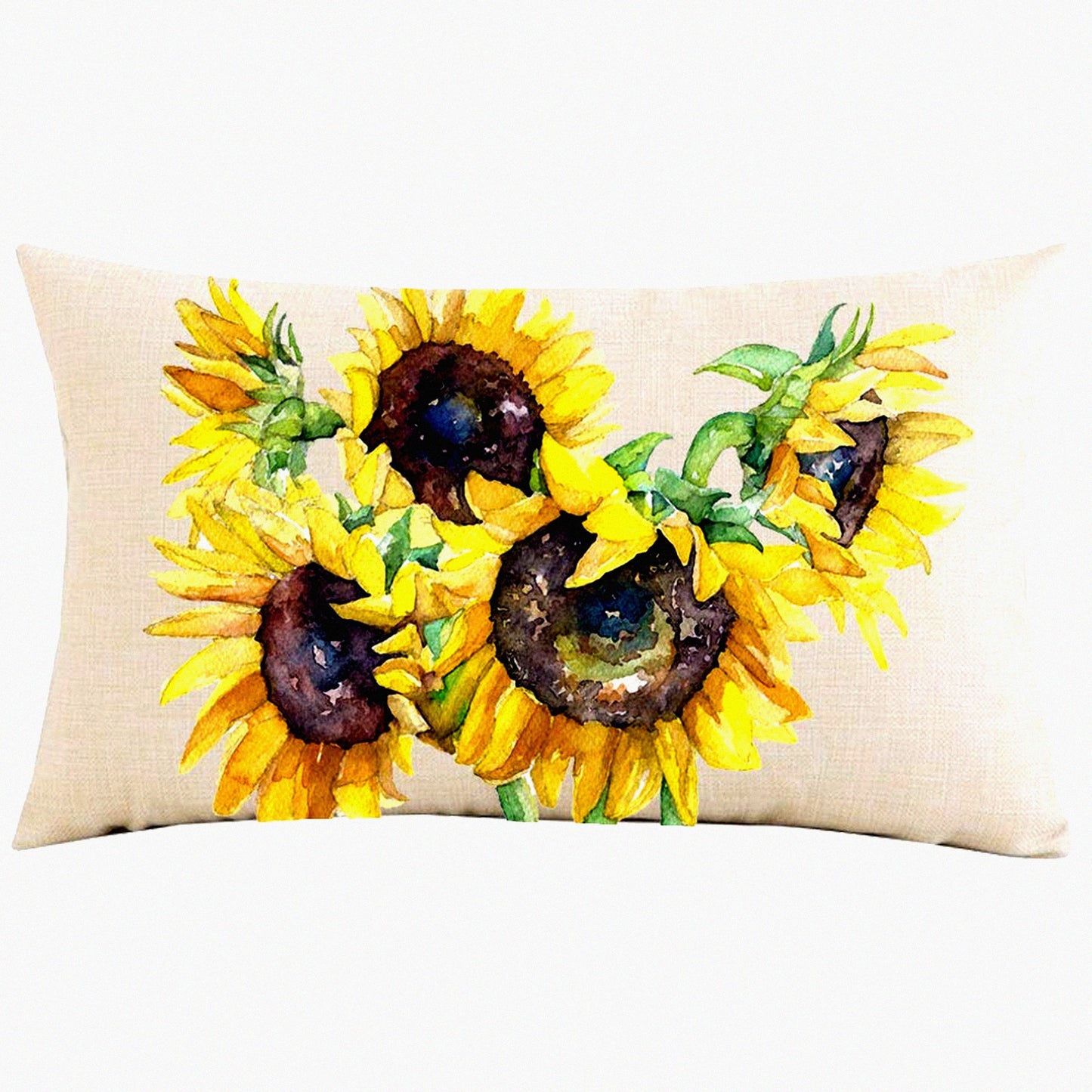 Sunflower Harvest Lumbar Pillow Cover - Autumn Festival Decorative Cushion Case for Home, Sofa, Chair, Car - Hand Painted Watercolor Design - 12x20 inches Cotton Linen Fabric