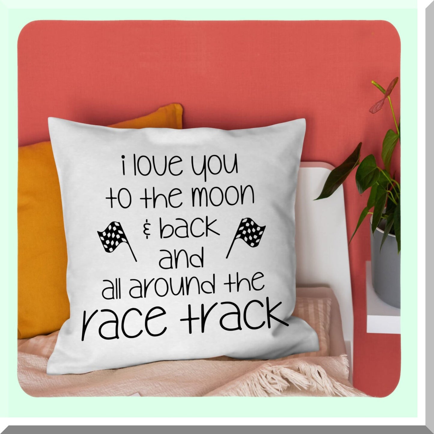 Race Car Love Soft Throw Pillow Cover - Racing Motorsports Decor for Home Sofa Living Room 18 x 18 Inch