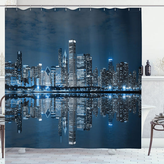 Chicago Skyline Shower Curtain 69x70 Night Blue Grey