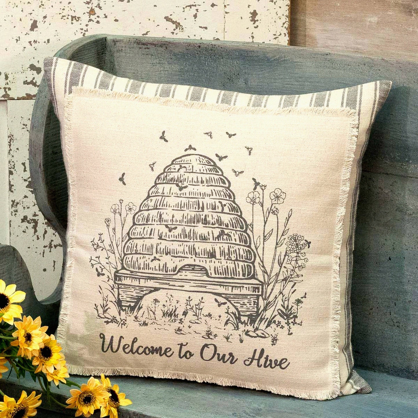 Beehive Bliss Decorative Pillow Cover - 18x18 Inch - Home Decor Accent - Honeycomb Design - Cozy Cushion Case - Farmhouse Chic - Sofa Throw Pillow