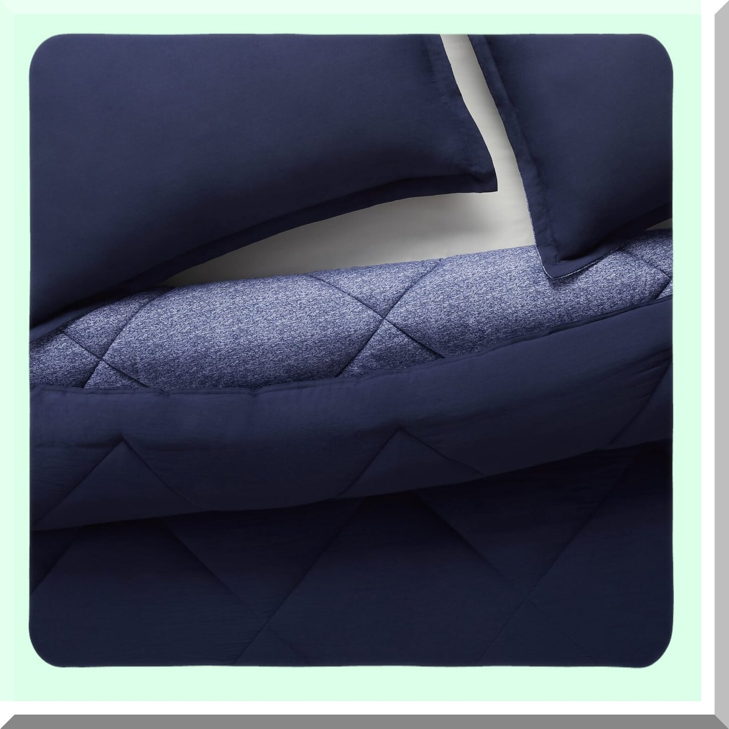 CoolBreeze 7pc Reversible Bed Set - Queen Size Comforter, Sheets, Pillow Covers - Supersoft Cooling Technology - Peacoat Blue - All-in-One Bedding