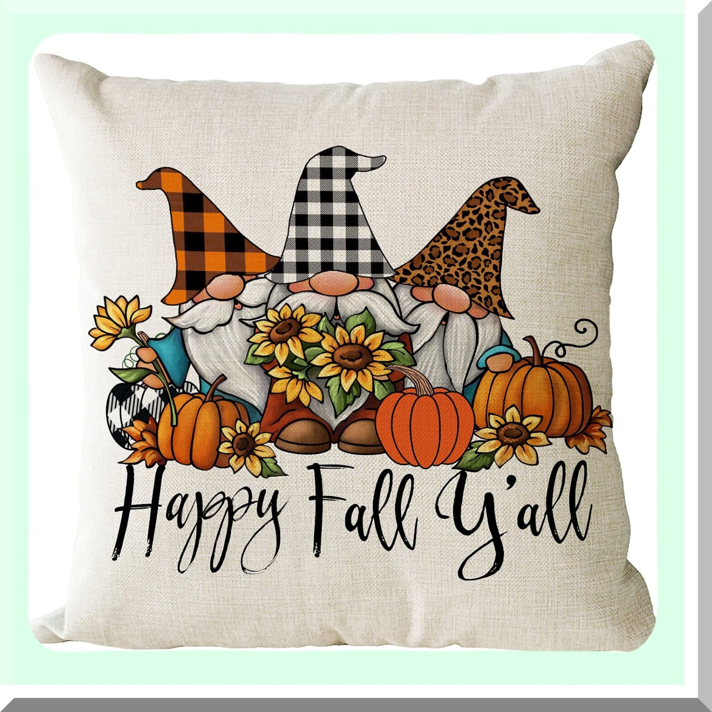 Autumn Harvest Pillow Covers - Set of 4 Plaid Pumpkin Gnomes Sunflower Outdoor Throw Pillows for Thanksgiving Farmhouse Decor - 16x16 Inch