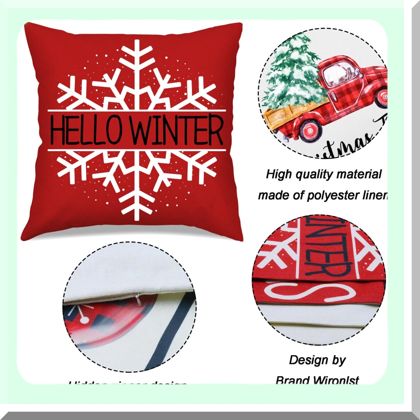 Winter Joy Farmhouse Pillow Covers - Set of 4 Red Throw Pillows 18x18 Decorations for Couch, Merry Tree Truck Snow Indoor Home Decor Holiday