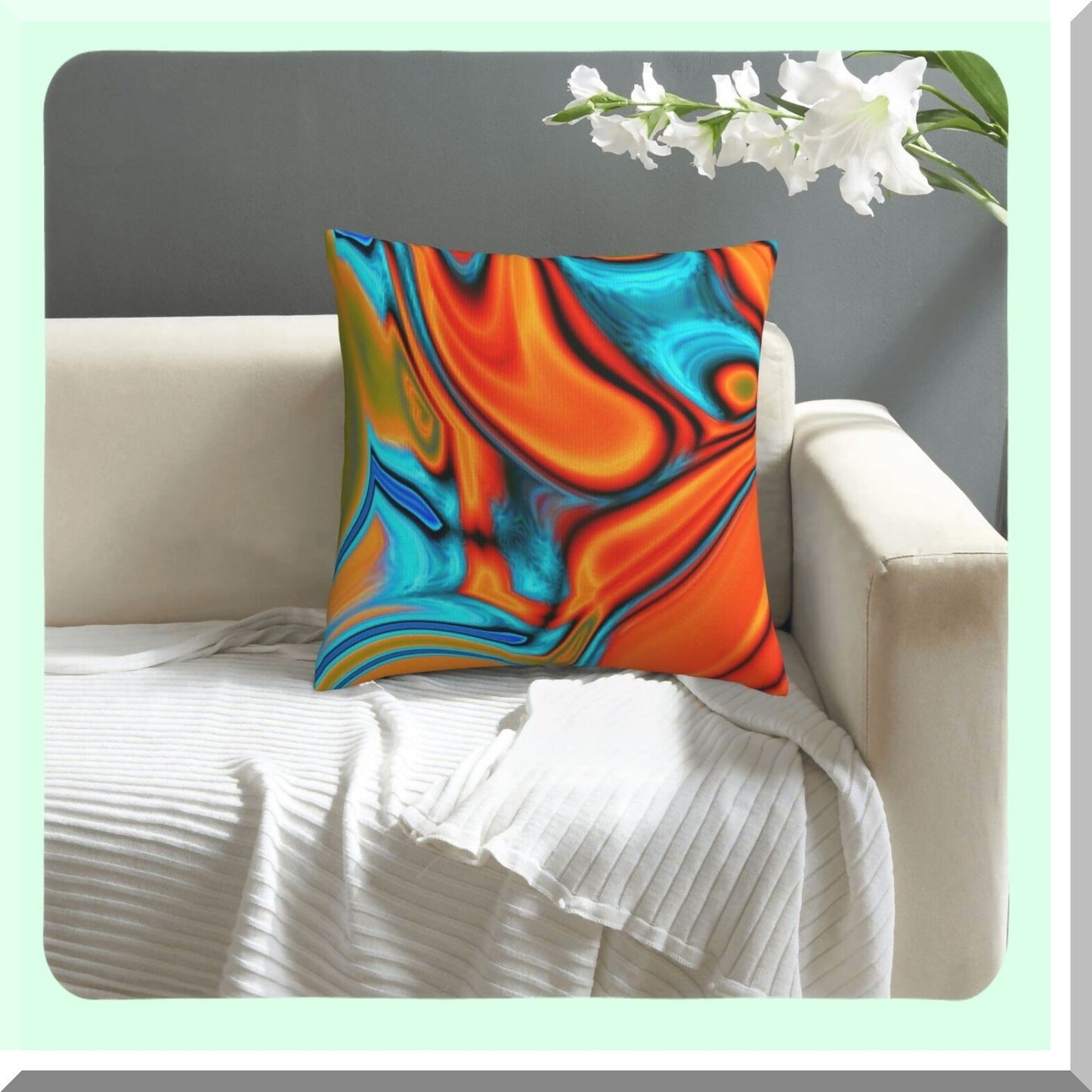 Southwest Swirls Turquoise Orange Pillowcase - Modern Vivid Decorative Throw Pillow Cover 18x18 Inch Square for Home Decor, Living Room, Bed, Car