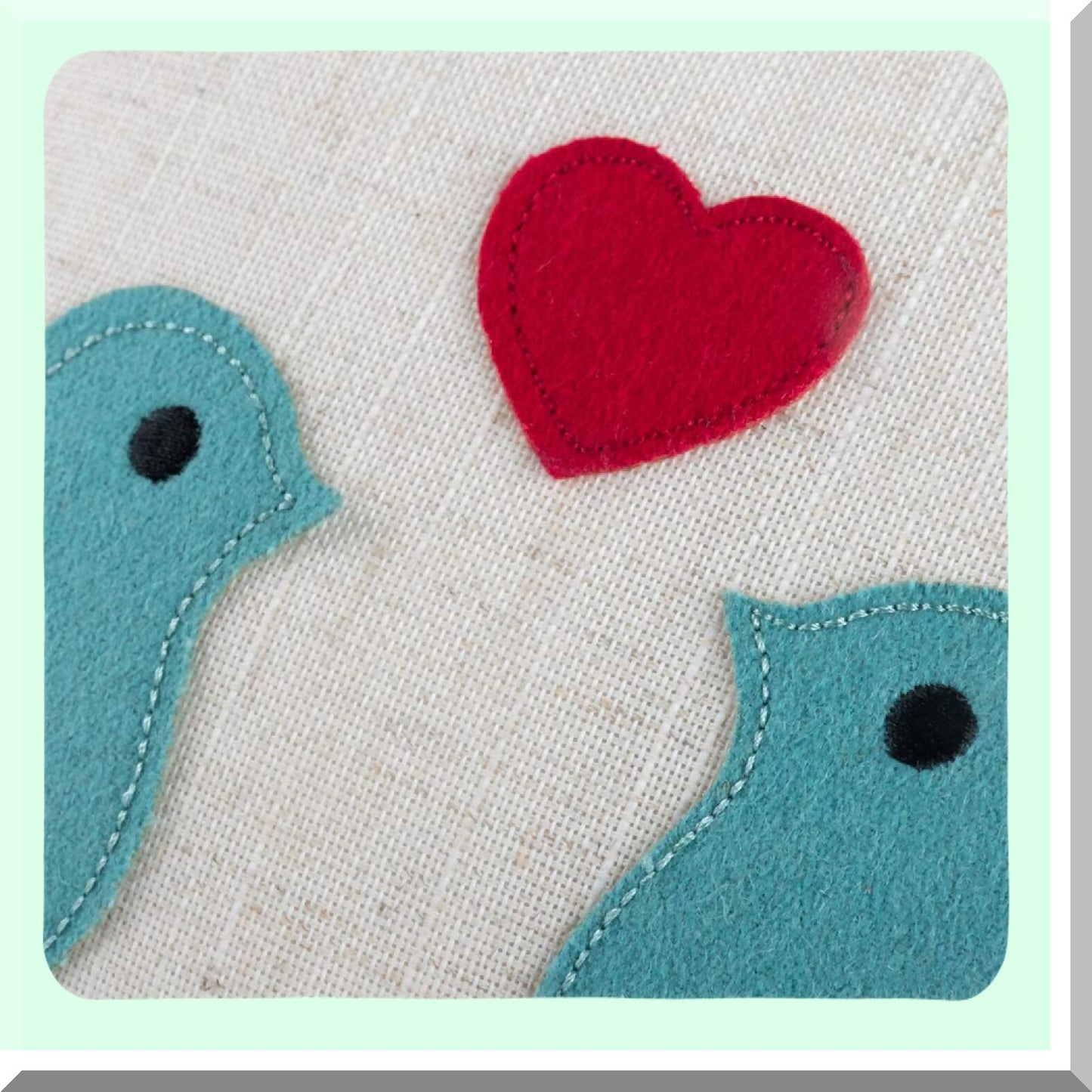 Heartfelt Love Birds Embroidered Pillow Covers - Valentines Day Decorative Accent Cases for Girls - Couch Bed Living Room Decor - 12x18 Inch Beige Teal Blue