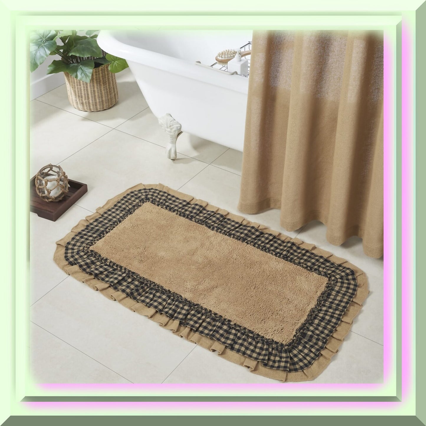 Burlap Check Bath Mat Natural Black 27x38