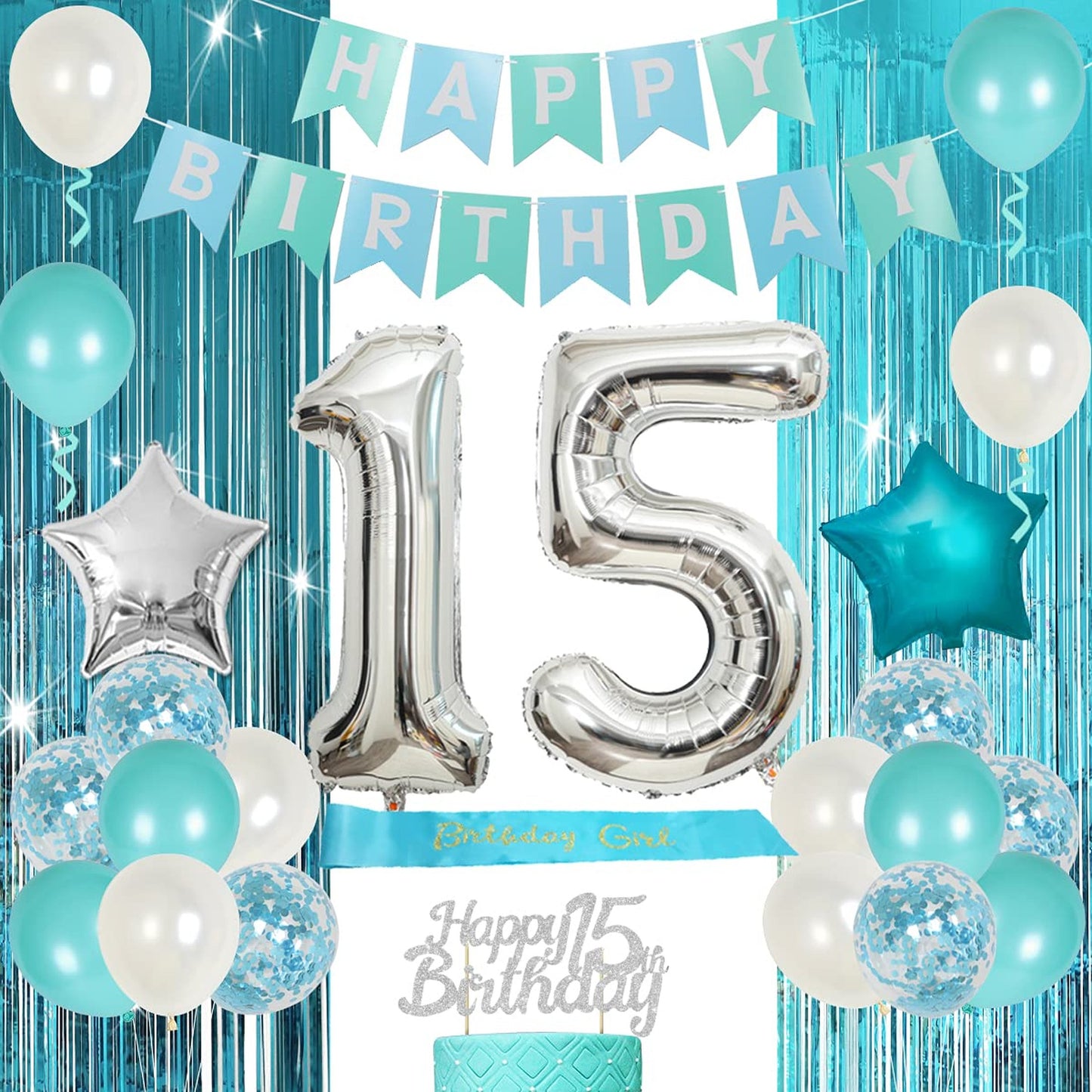 15th Birthday Decorations for Girls in Teal Blue