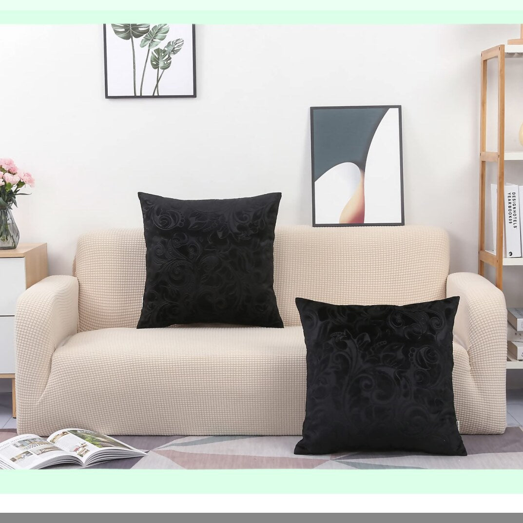 Luxury Velvet Floral Embossed Pillow Cover - Indoor/Outdoor Decorative Cushion Shell (20" x 20") - Black Anaglyph Design - Heavyweight Fabric