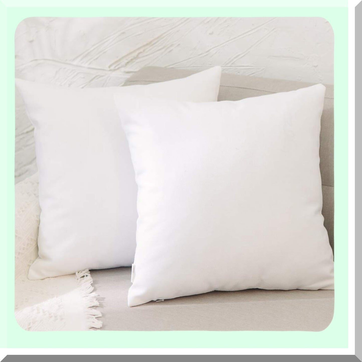 Square Zippered Pillowcase Set - White Decorative Throw Cushion Cover for Sofa Bed Car - 20x20 Inch - Smooth Hidden Zipper - 2 Piece
