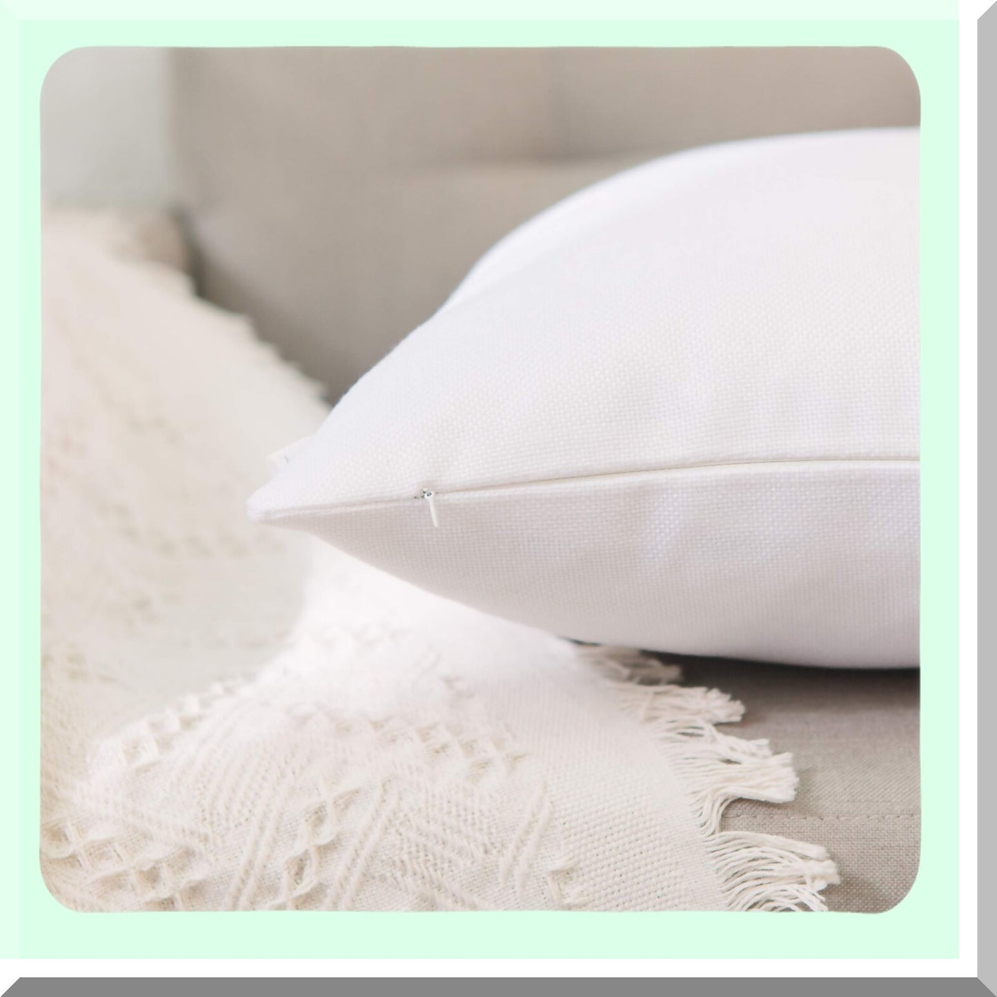 Square Zippered Pillowcase Set - White Decorative Throw Cushion Cover for Sofa Bed Car - 20x20 Inch - Smooth Hidden Zipper - 2 Piece
