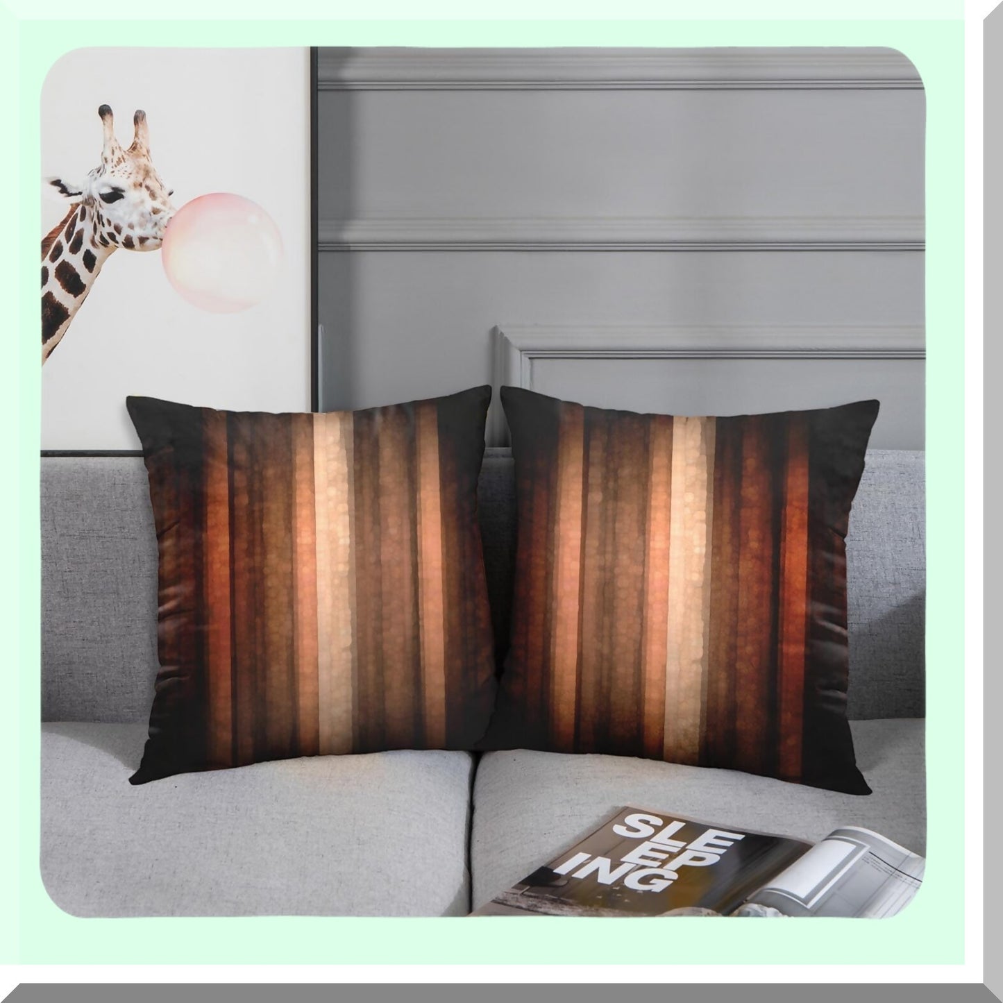 Abstract Stripe Pillowcase Set - Orange Copper & Pale Peach Print Polyester Covers - 18x18 Square Decor for Home Bed Couch Sofa - Pack of 2 Zippered Pillows