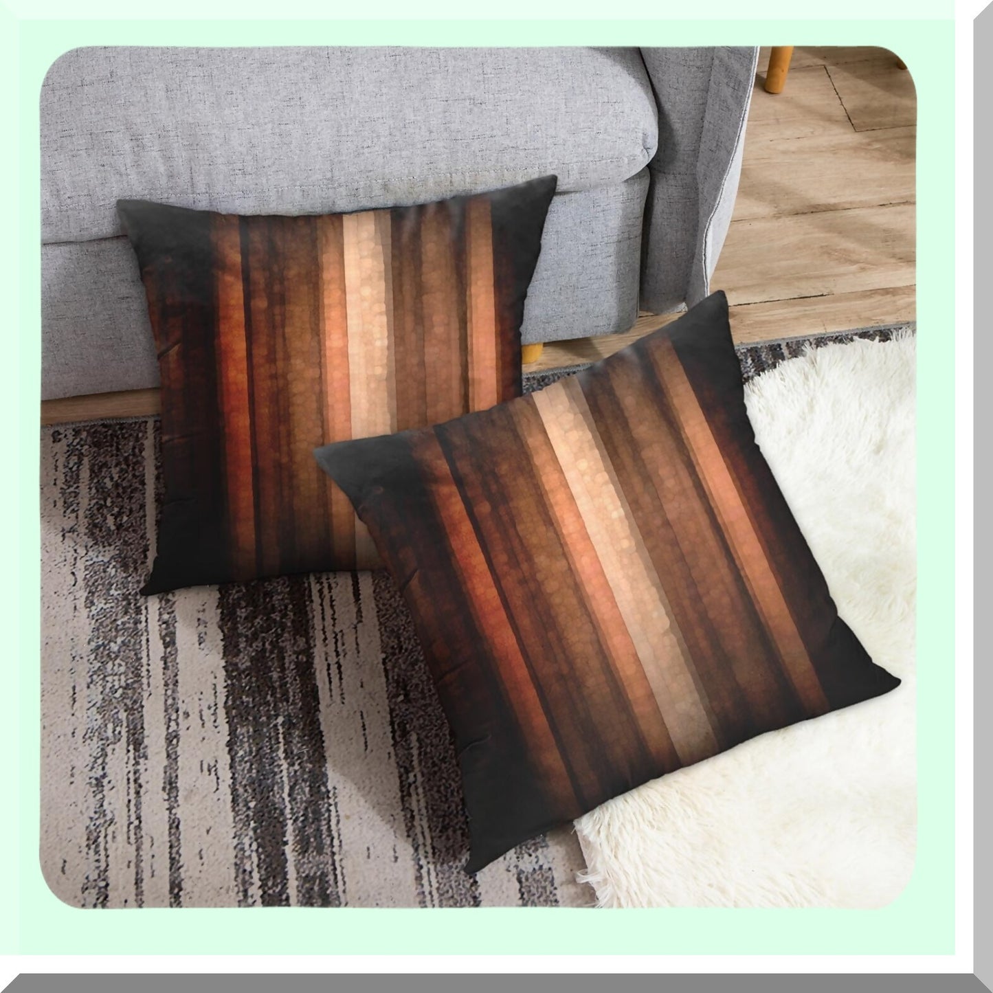 Abstract Stripe Pillowcase Set - Orange Copper & Pale Peach Print Polyester Covers - 18x18 Square Decor for Home Bed Couch Sofa - Pack of 2 Zippered Pillows