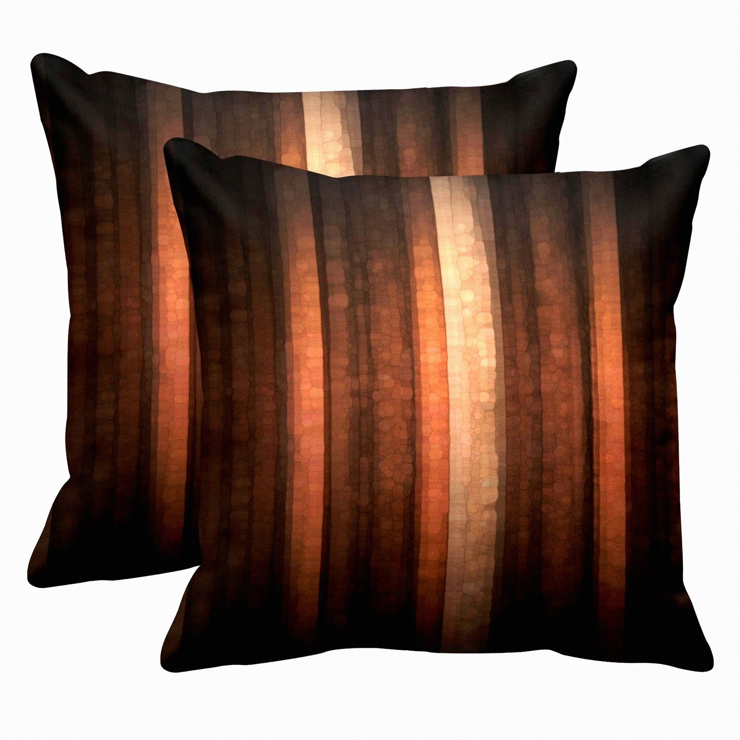 Abstract Stripe Pillowcase Set - Orange Copper & Pale Peach Print Polyester Covers - 18x18 Square Decor for Home Bed Couch Sofa - Pack of 2 Zippered Pillows