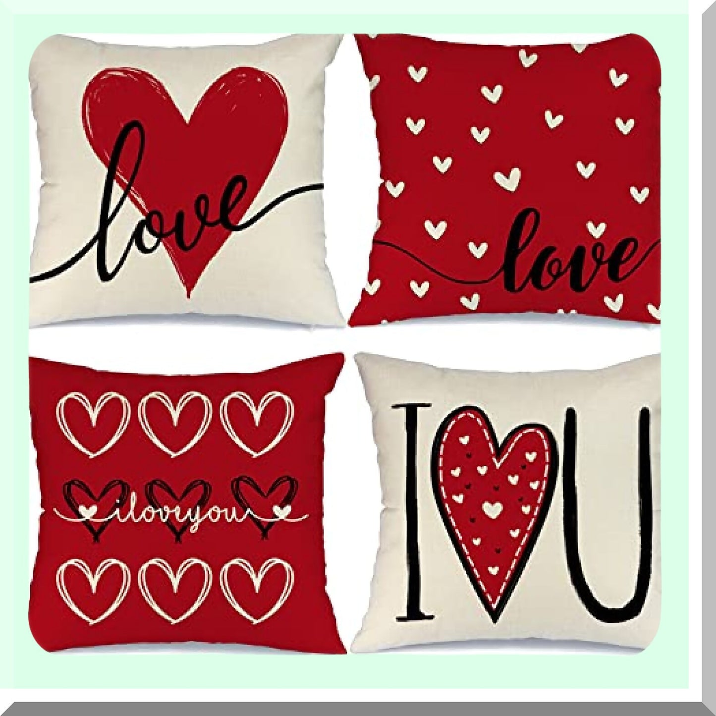Love Heart Decor Pillow Set - 18x18 Valentines Day Throw Pillows - Sofa Couch Cushion Cases - Set of 4 Decorative Covers for Valentines Day