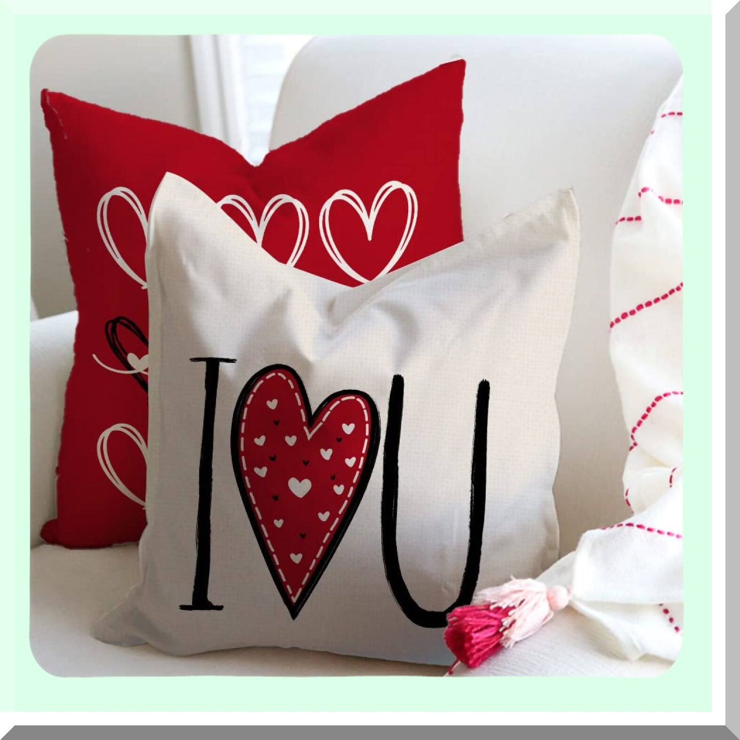 Love Heart Decor Pillow Set - 18x18 Valentines Day Throw Pillows - Sofa Couch Cushion Cases - Set of 4 Decorative Covers for Valentines Day