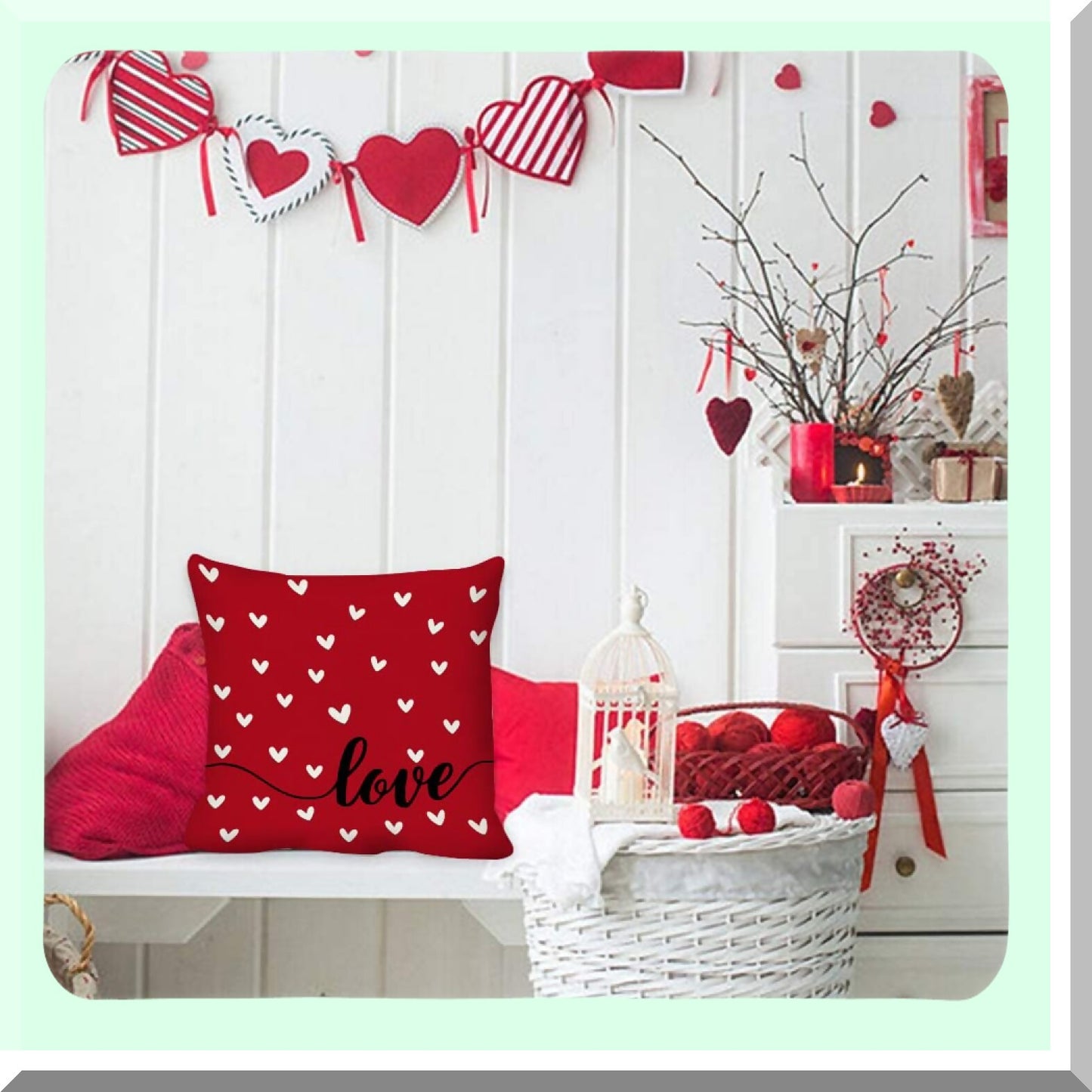Love Heart Decor Pillow Set - 18x18 Valentines Day Throw Pillows - Sofa Couch Cushion Cases - Set of 4 Decorative Covers for Valentines Day
