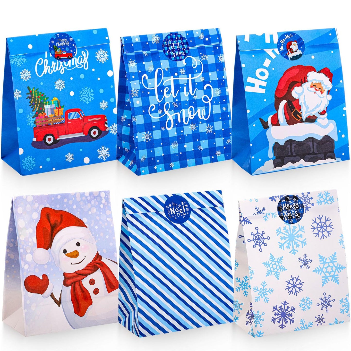 24 Pack Xmas Gift Bags with Stickers for Parties