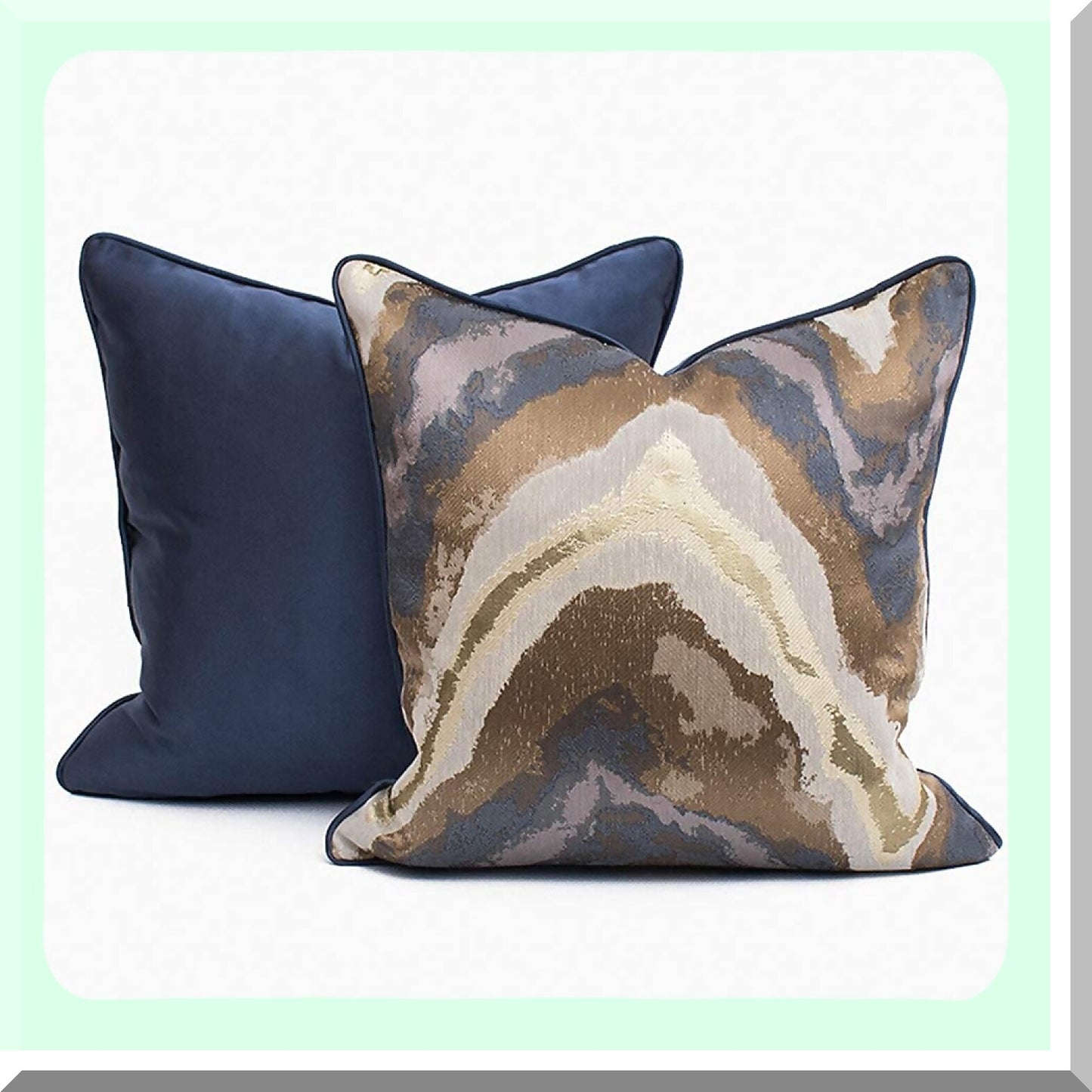 Navy Blue Modern Stylish Decorative Pillow Covers - Set of 2 | 18x18 Unique Home Decor for Couch, Sofa, Bed | Blue and Gold Accent Pieces