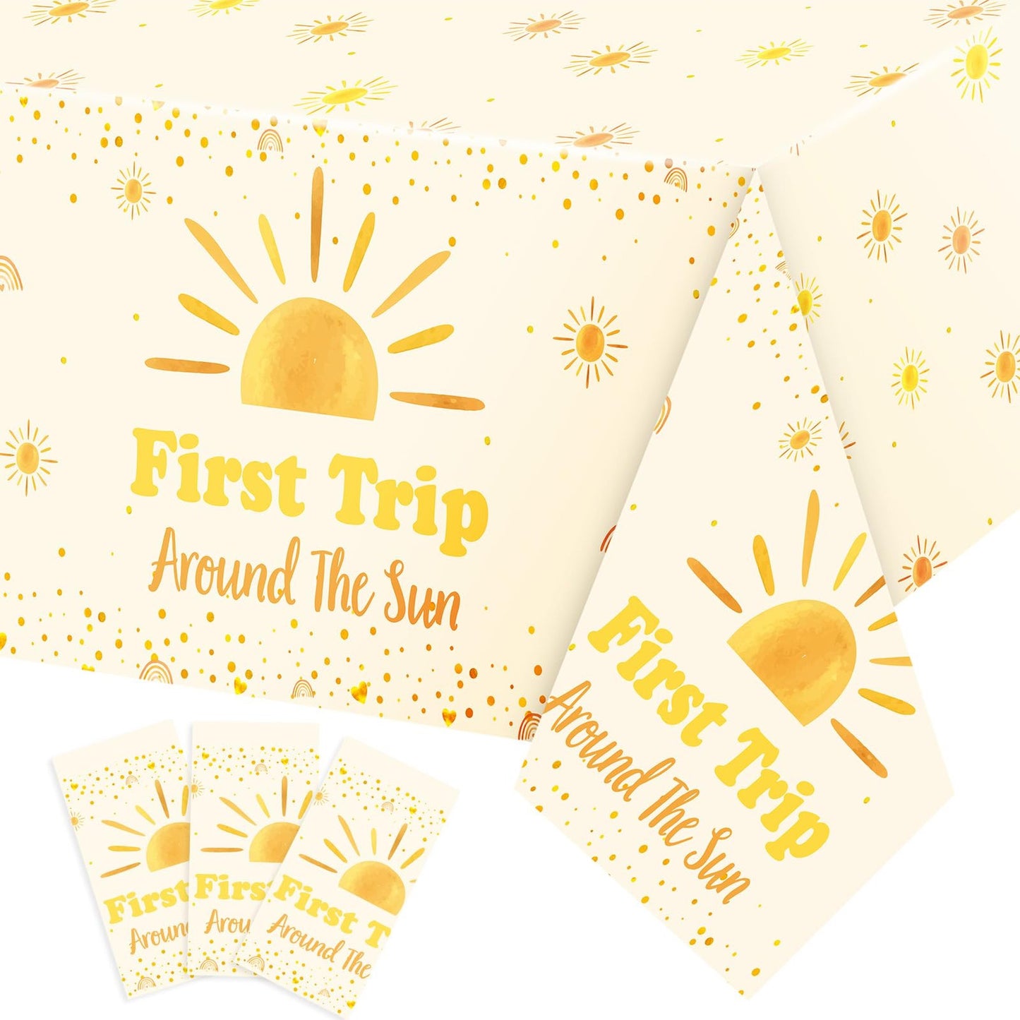 Boho Sunshine Tablecloth Set - Disposable Plastic Covers for Boys Girls Birthday Party & Baby Shower Decorations - Hippie Bohemian Theme